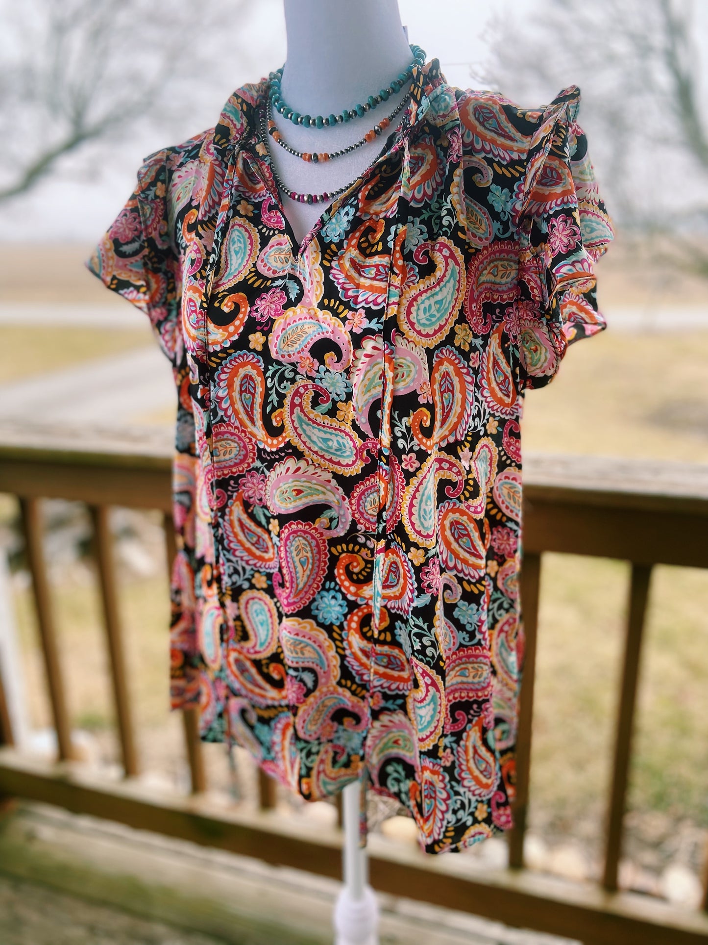 Colorful Paisley Ruffled Sleeved Top