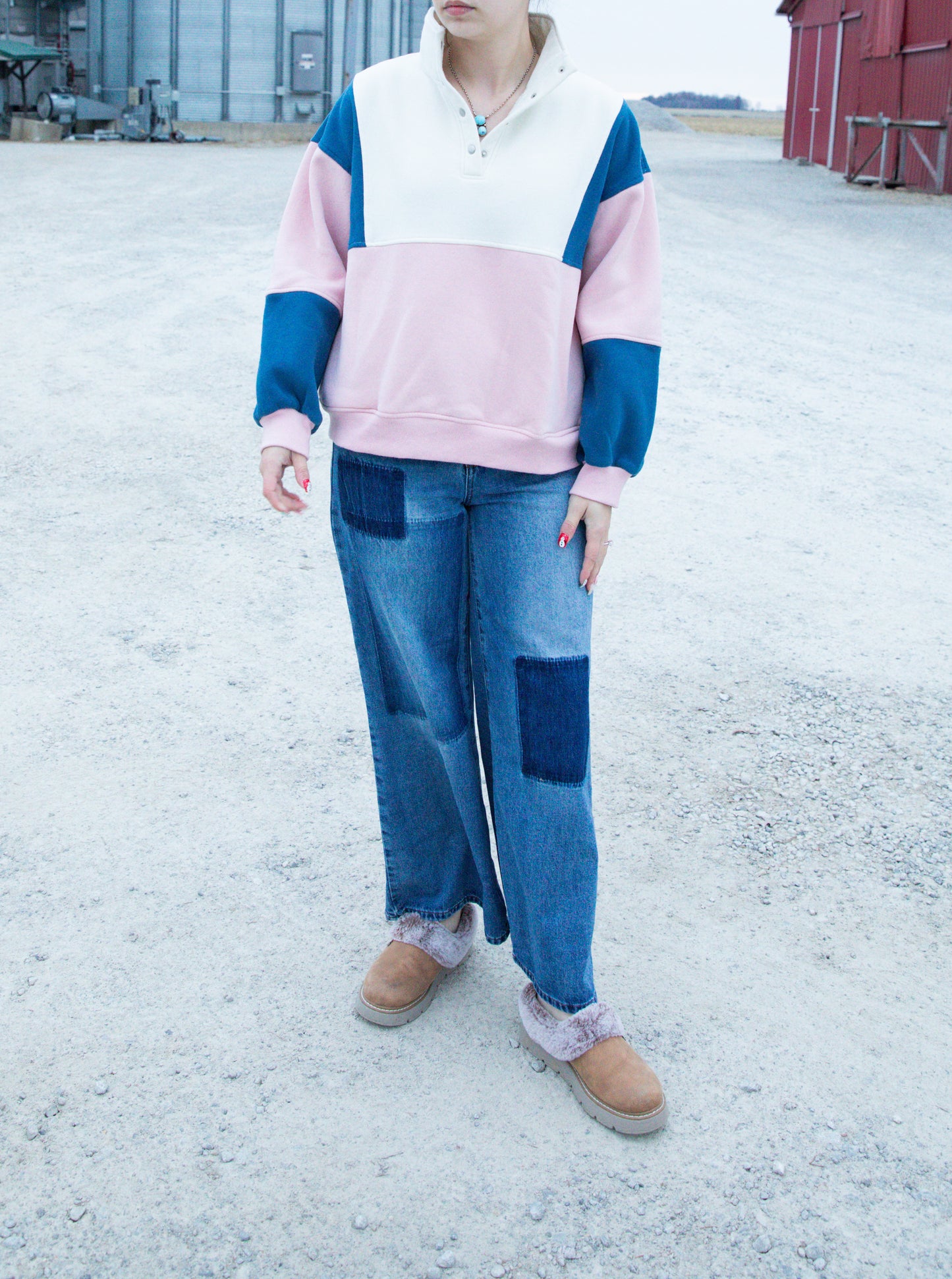 Colorblock Pink/Blue/White Pullover