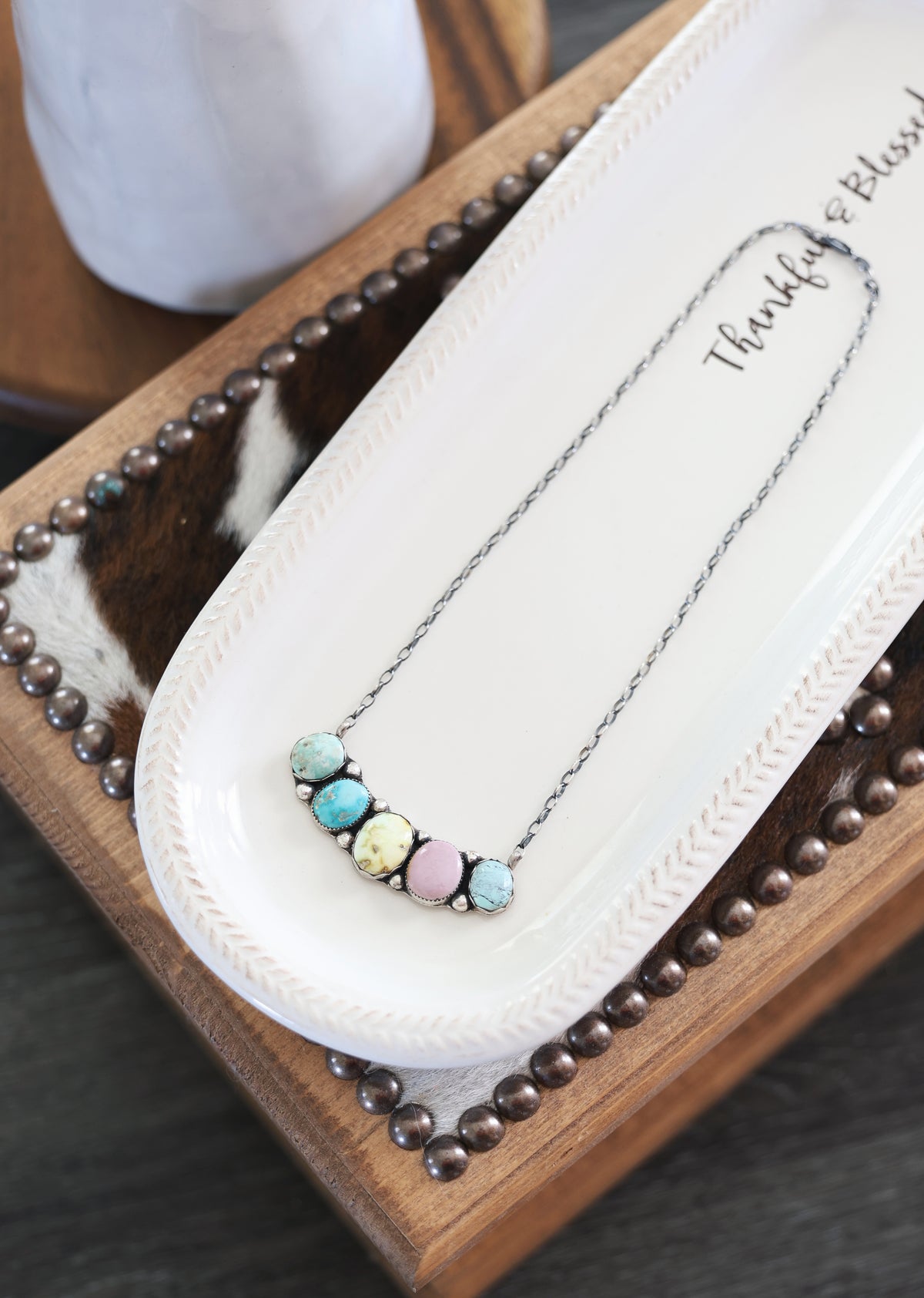 Pastel Multi Stone Bar Necklace
