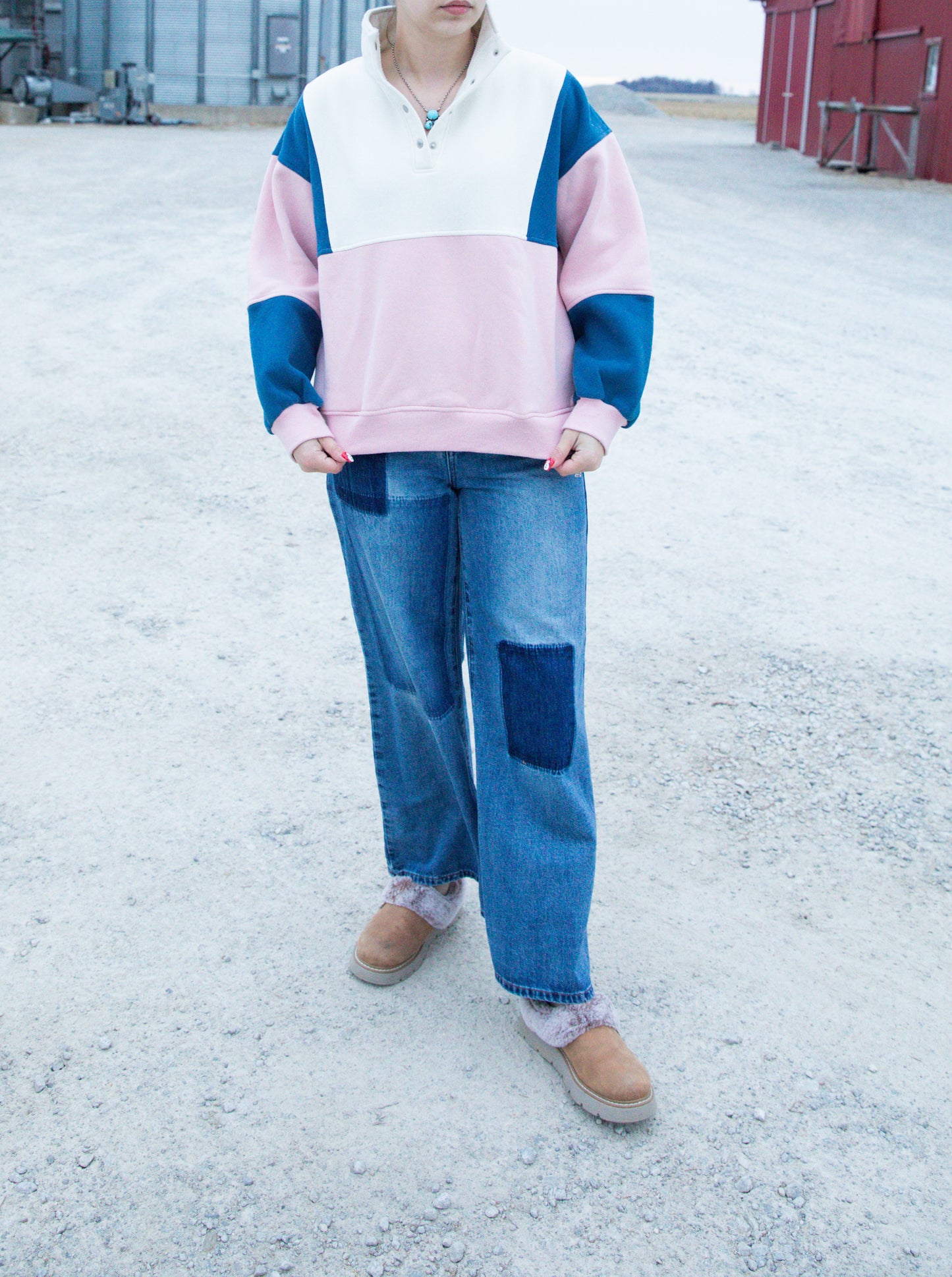 Colorblock Pink/Blue/White Pullover