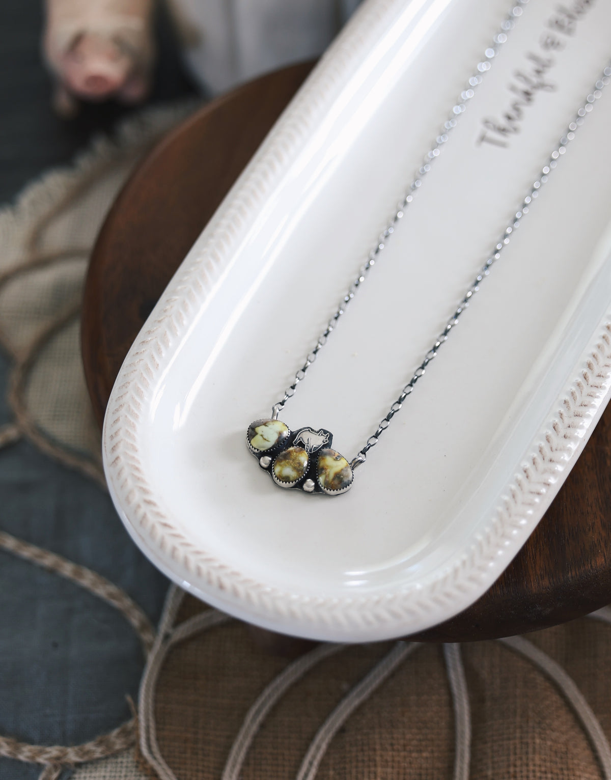3 Stone Palomino Bar Pig Necklace