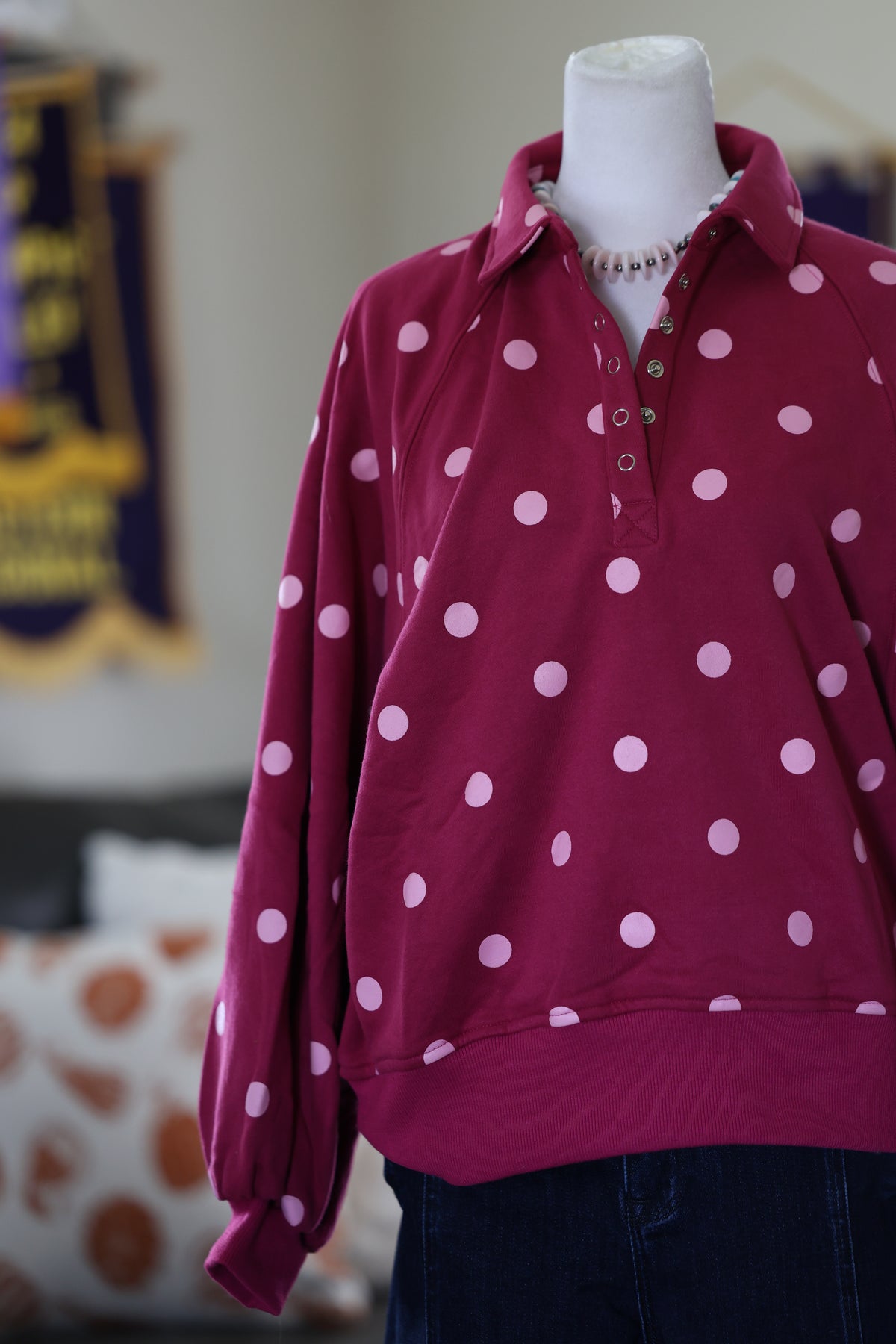 Magenta & Light Pink Polka Dot Pullover