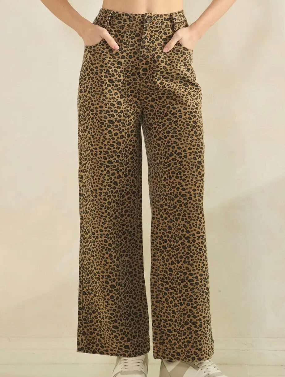 Cheetah Print Wide Leg Pants