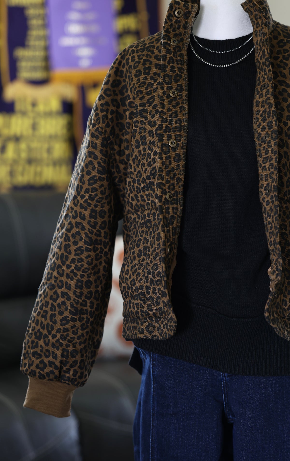 Cheetah Print Quilted Button Down Jacket