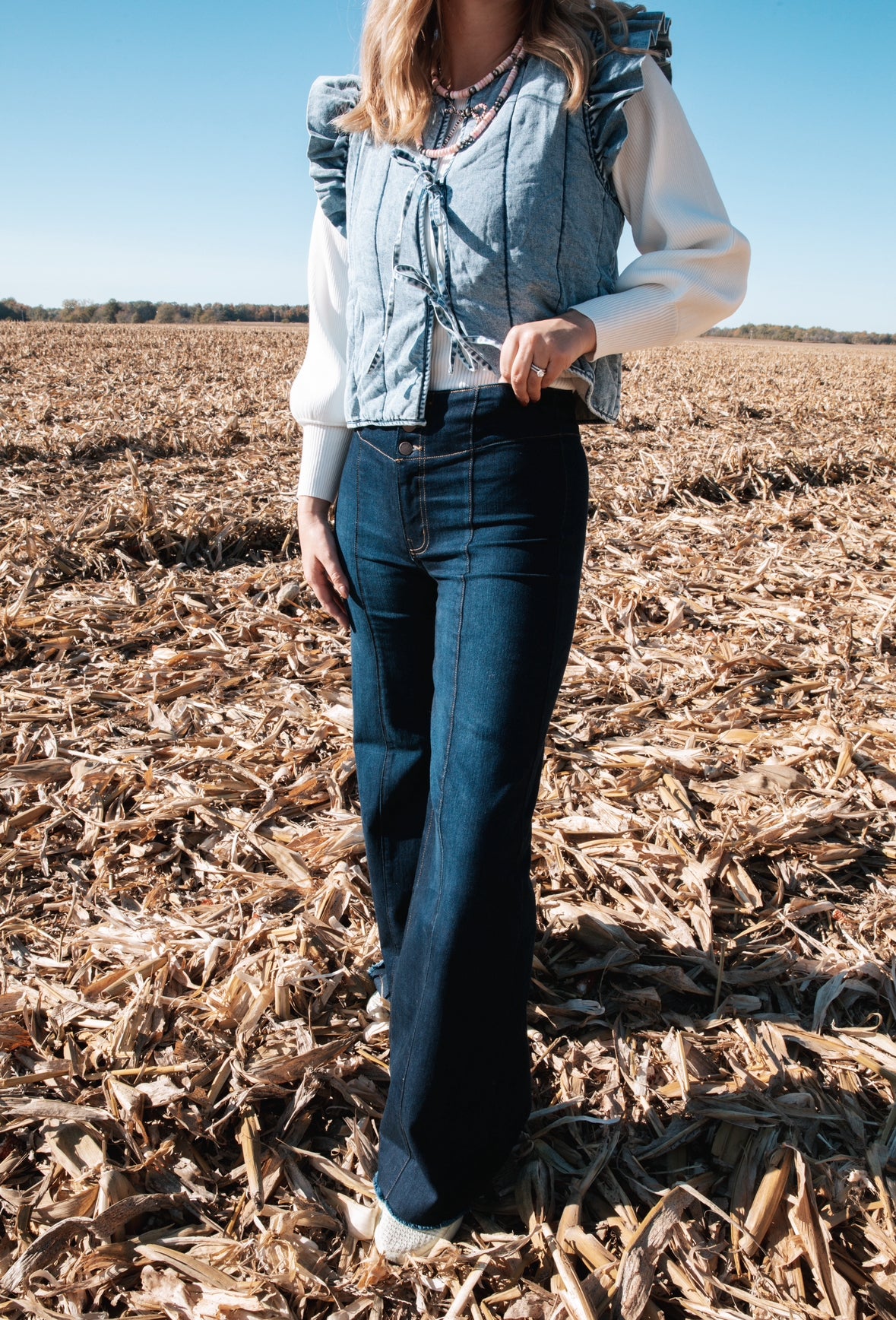 O2 Denim Dark Wash High Rise Trousers