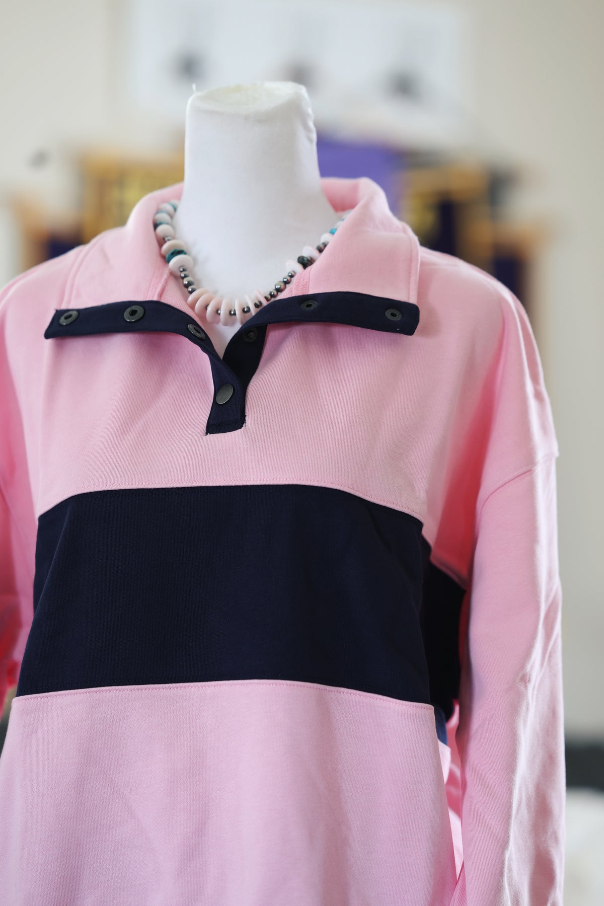 Baby Pink & Navy Colorblock Pullover