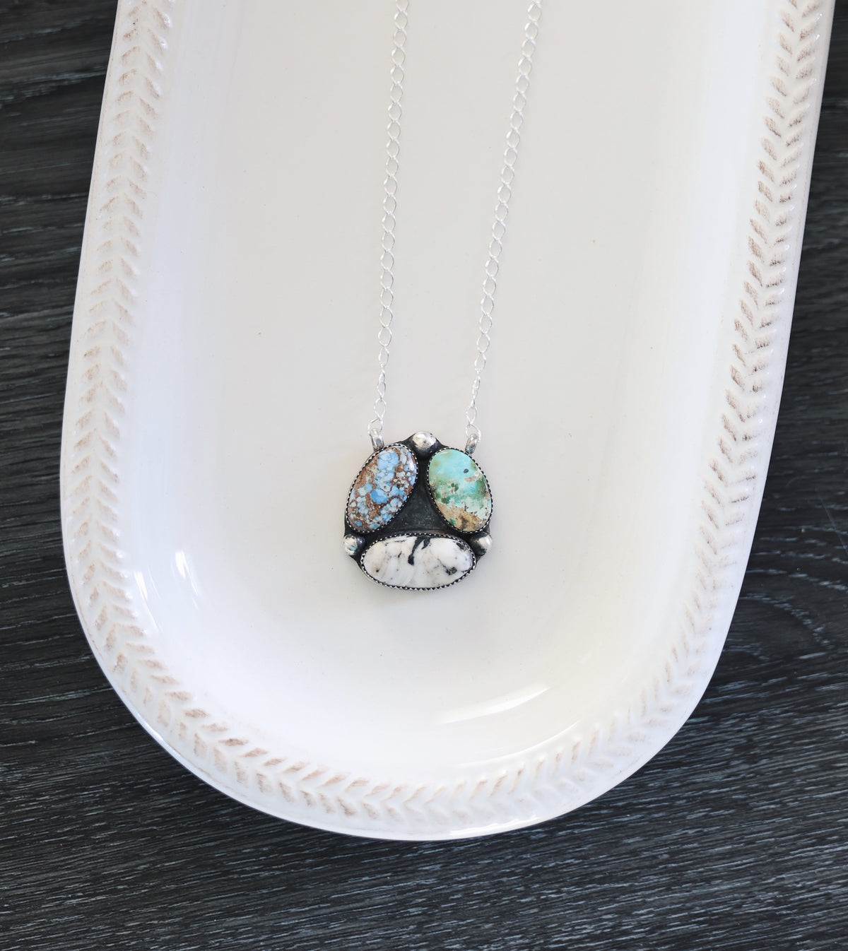 3 Stone Sonoran Gold, Golden Hills, & White Buffalo Cluster Necklace