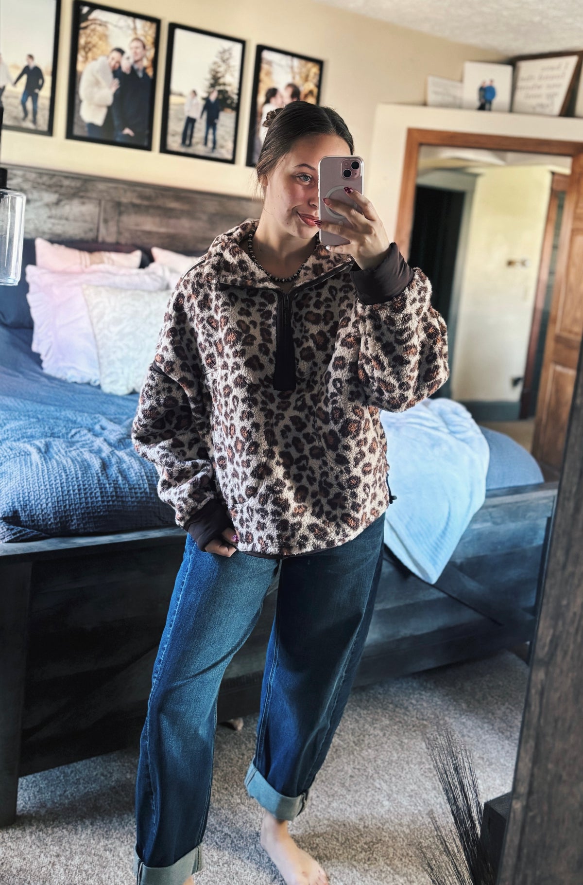 Cheetah Print Sherpa Quarter Zip Pullover