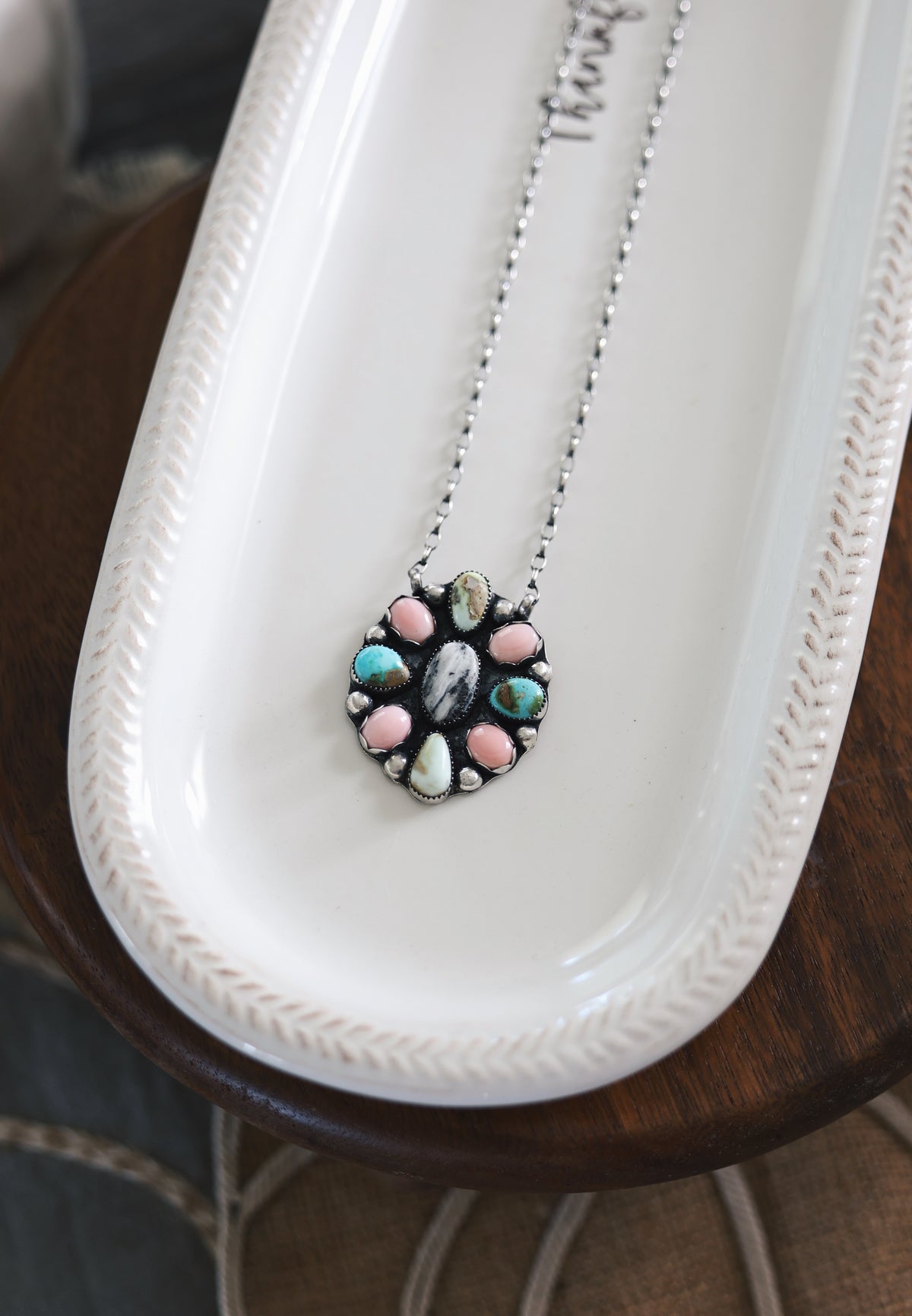 Pastel Multi Stone Cluster Necklace