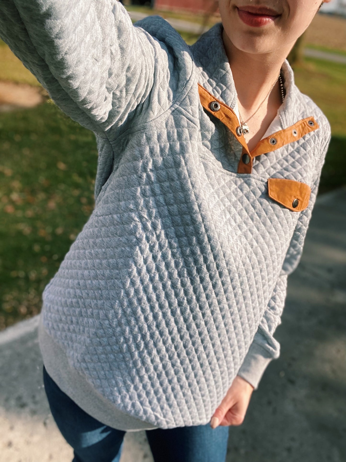 Grey Quilted Pullover
