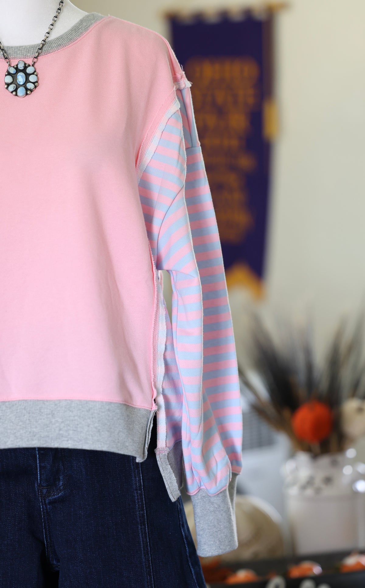 Baby Pink & Light Blue Stripe Long Sleeve Top