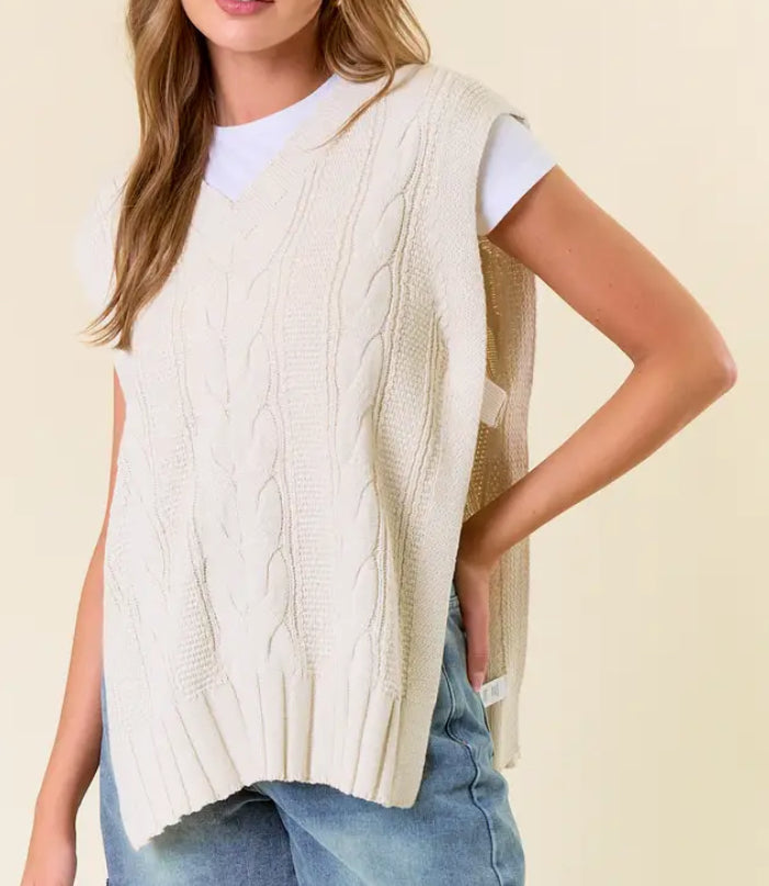 Oatmeal V-Neck Shoulder Sweater Vest