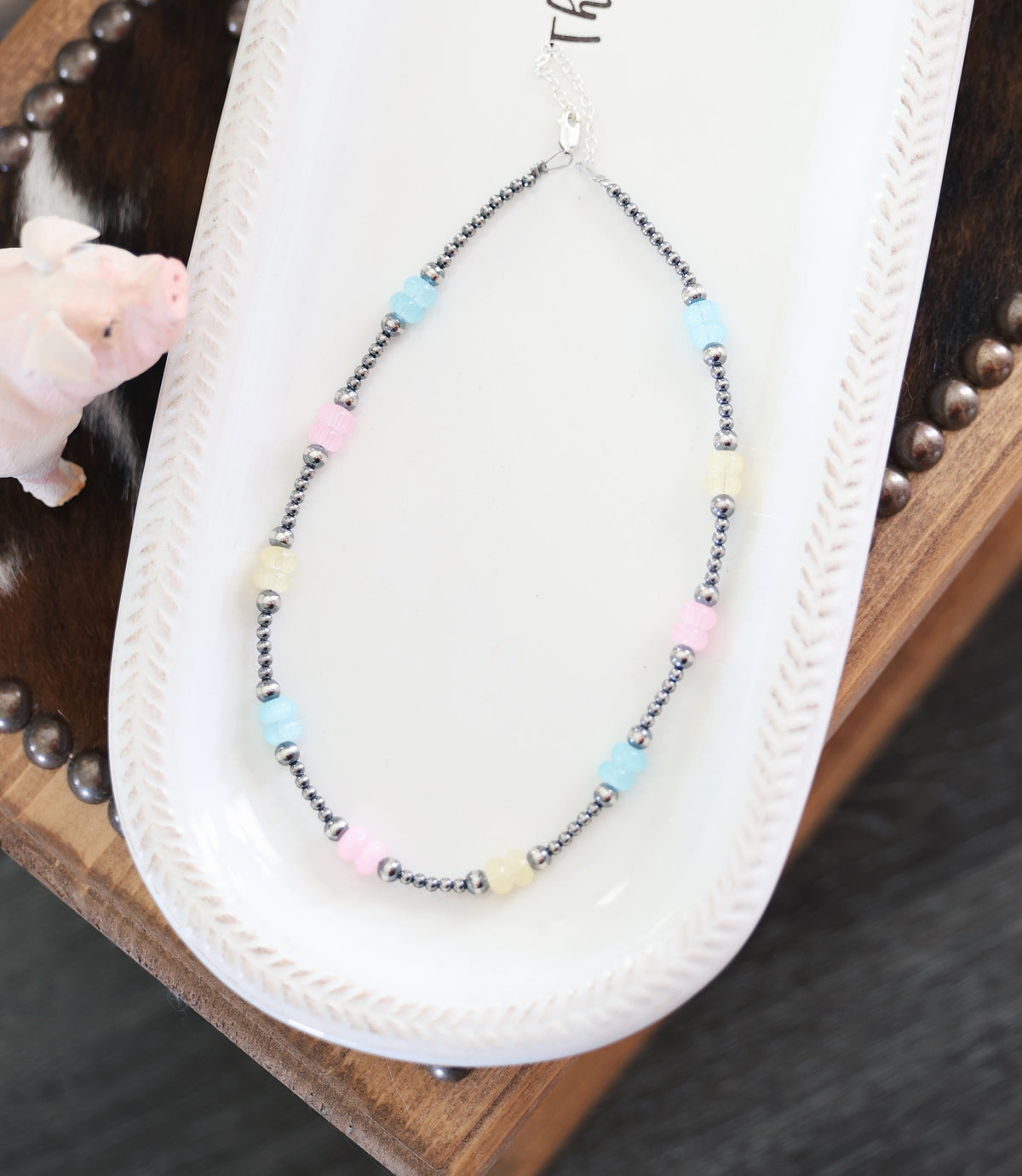 Colorful Glass & Sterling Pearl Necklace