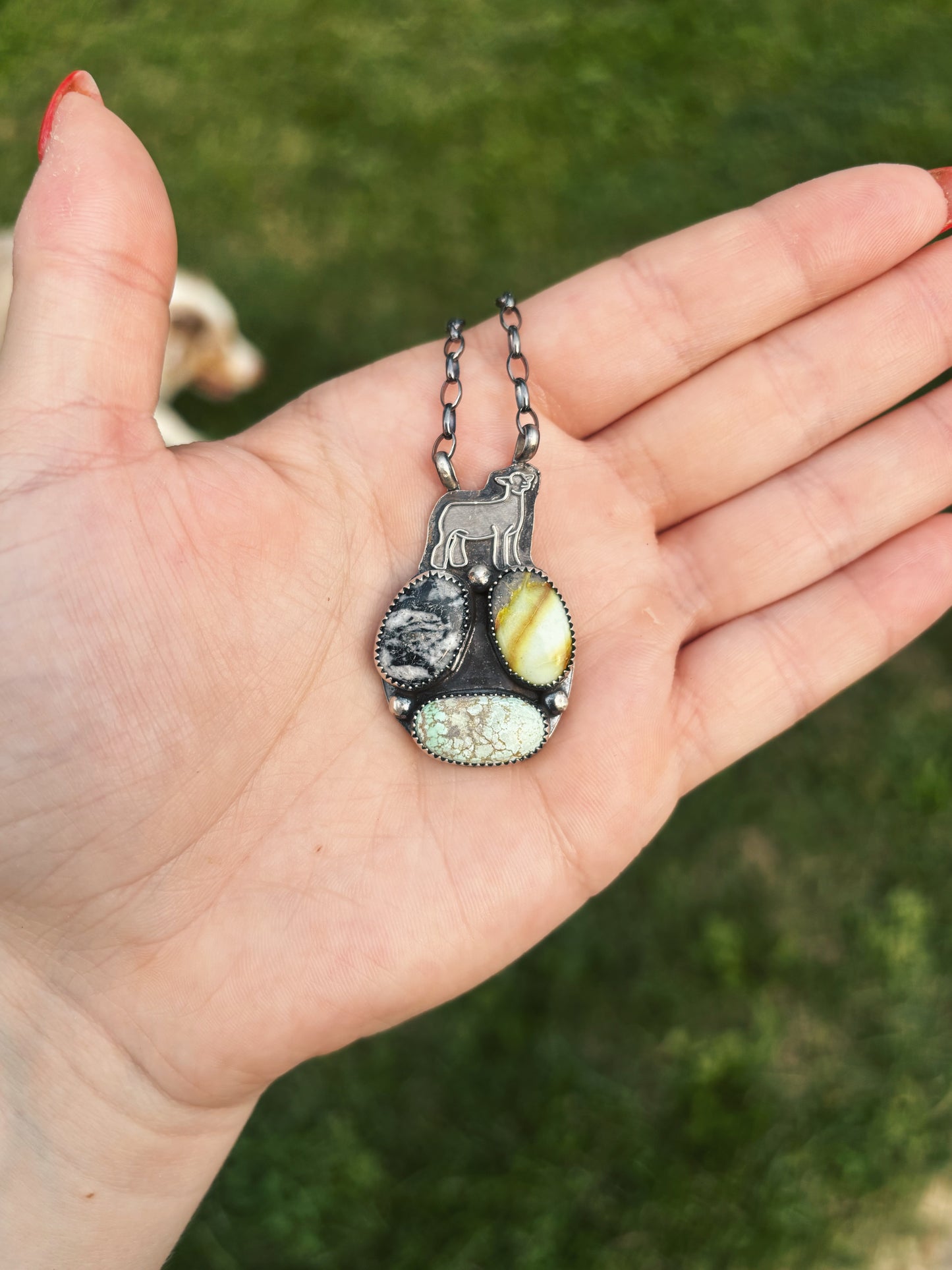 3 Stone White Buffalo, Palomino, & Carico Lake Lamb Necklace