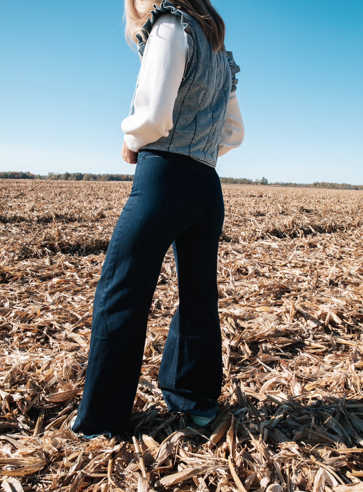O2 Denim Dark Wash High Rise Trousers