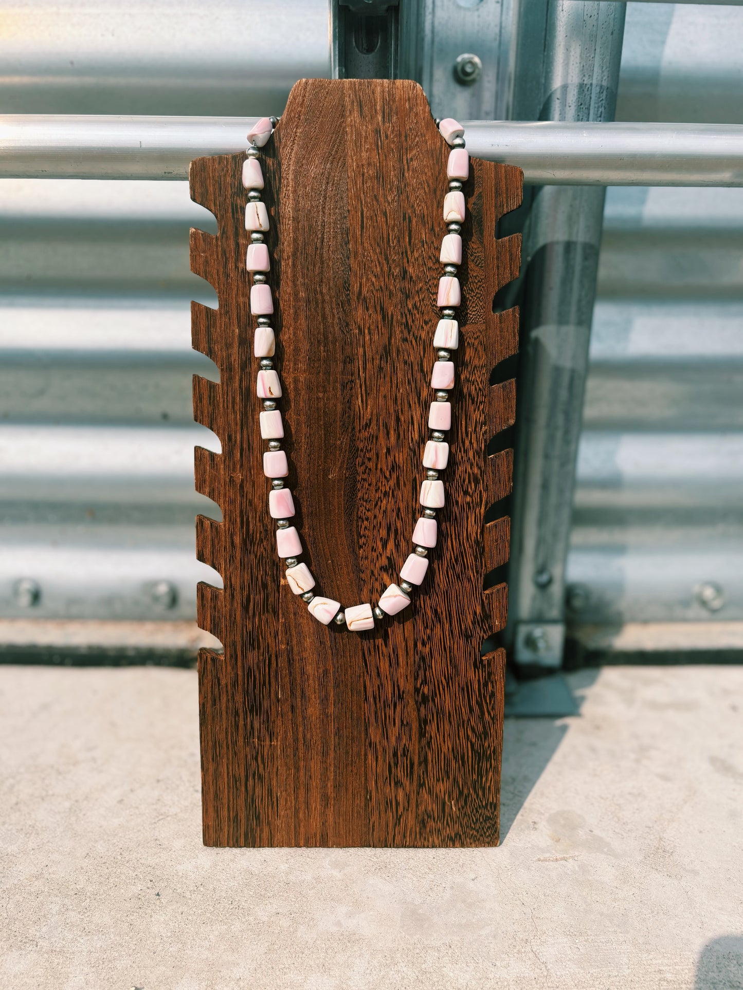 Granulated Pink Conch & Navajo Pearl Necklace