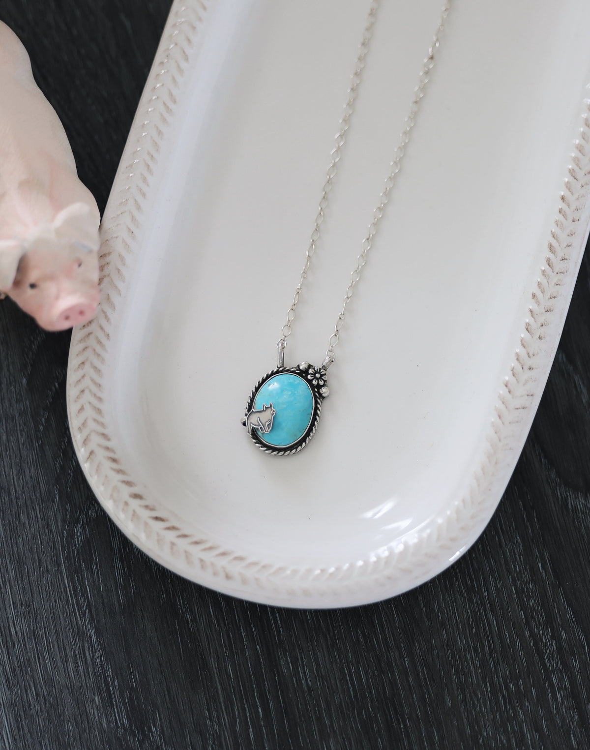 Kingman Turquoise Detailed Pig Necklace