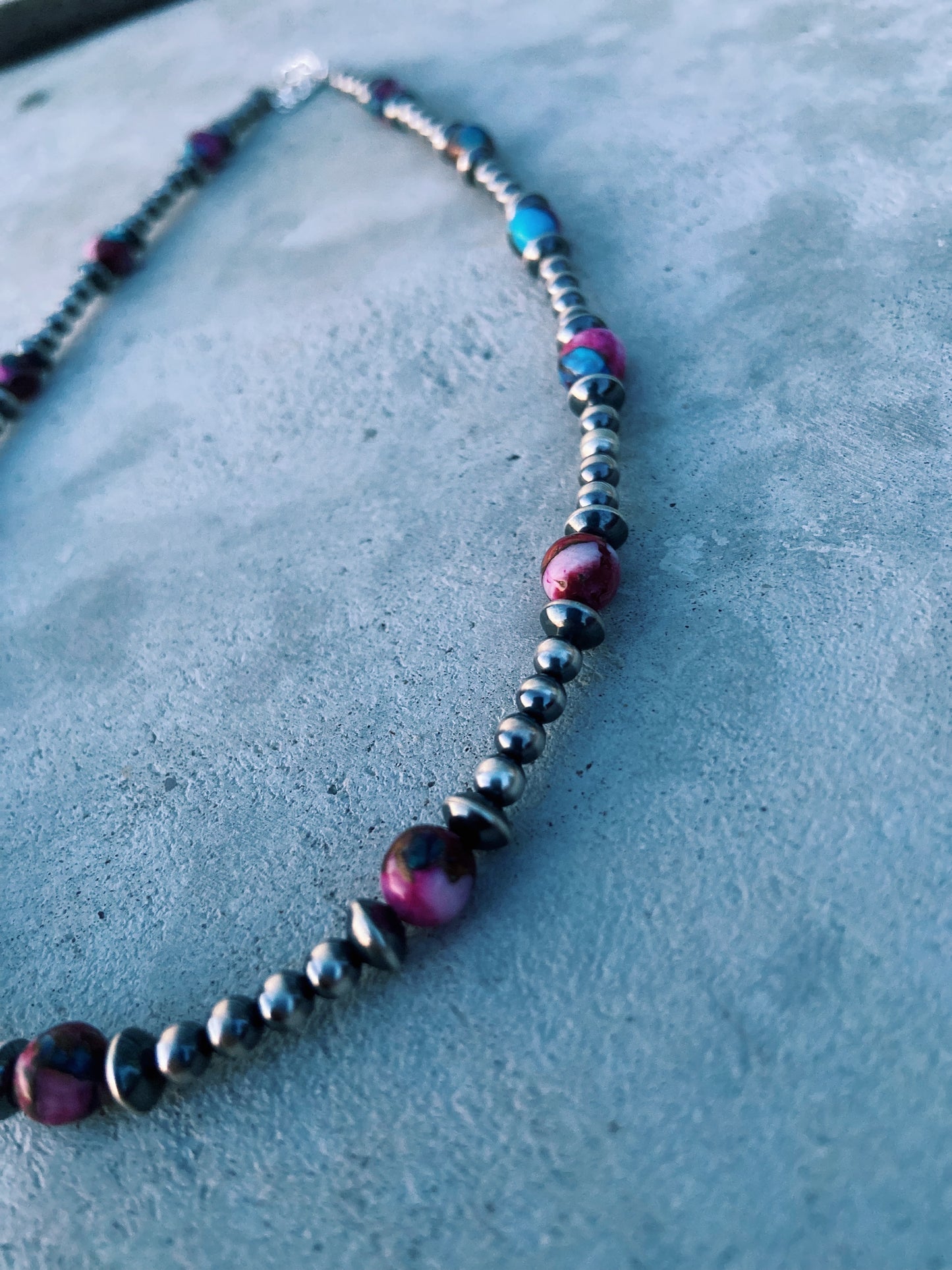 Pink Dahila & Navajo Pearl Choker