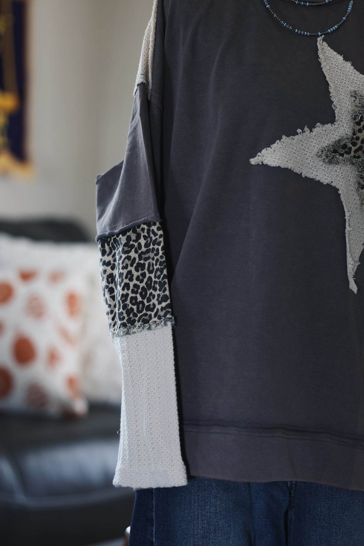 Neutral Patchwork Distressed Star Top