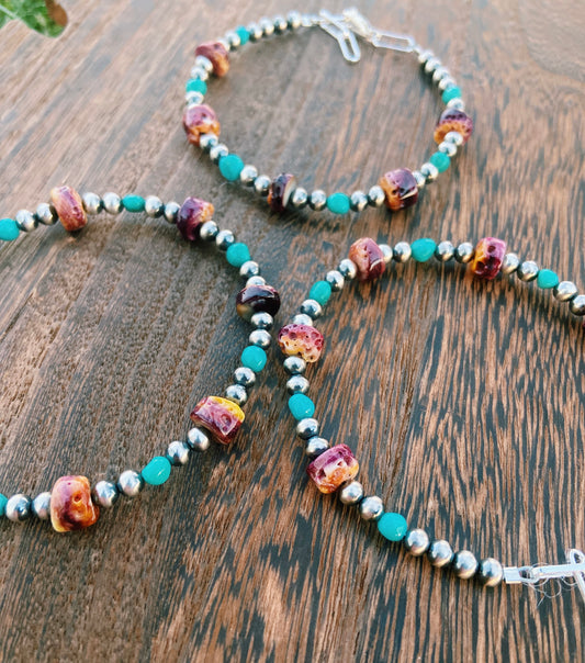 Navajo Pearl, Purple Spiny & Turquoise Bracelet