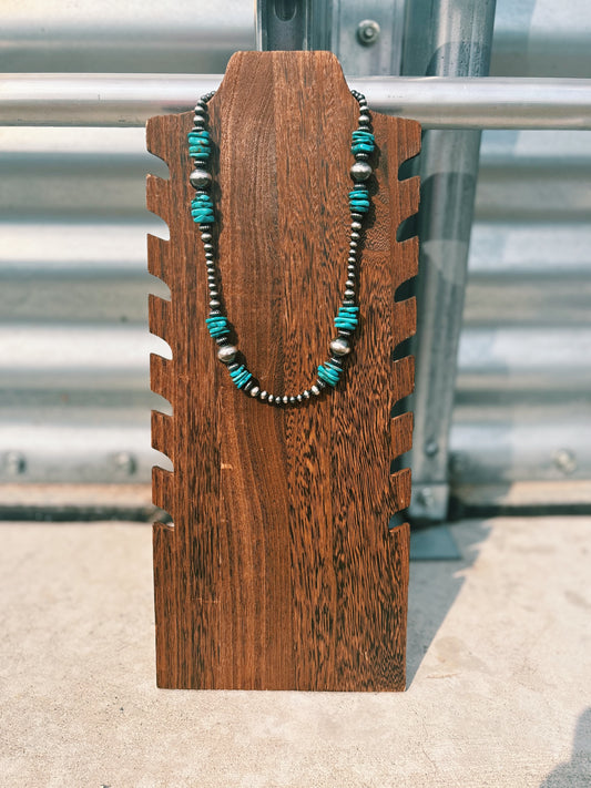 Kingman Turquoise Navajo Pearl & Corrugated Saucer Necklace