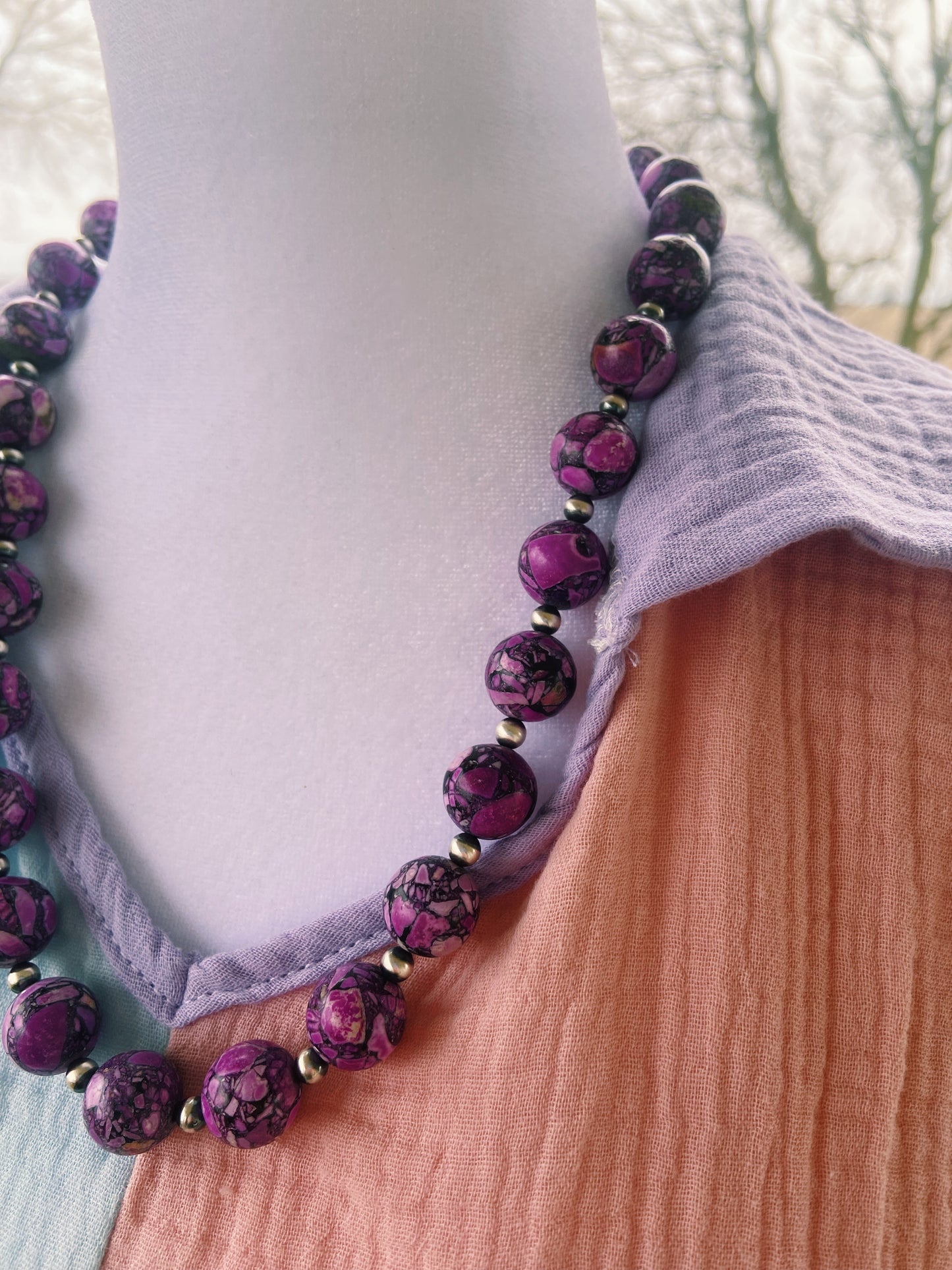 Purple Jasper & Navajo Pearl Necklace