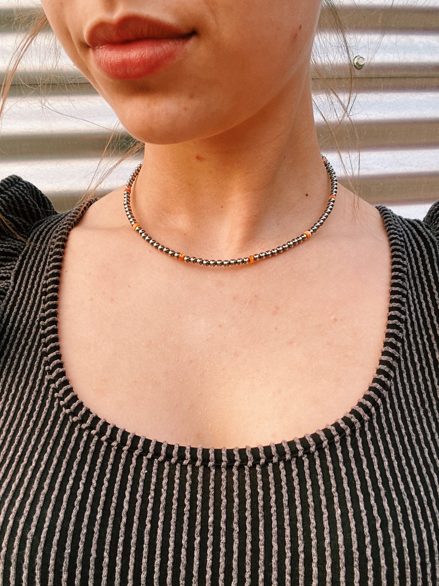 Orange Spiny & Real Navajo Pearl Choker