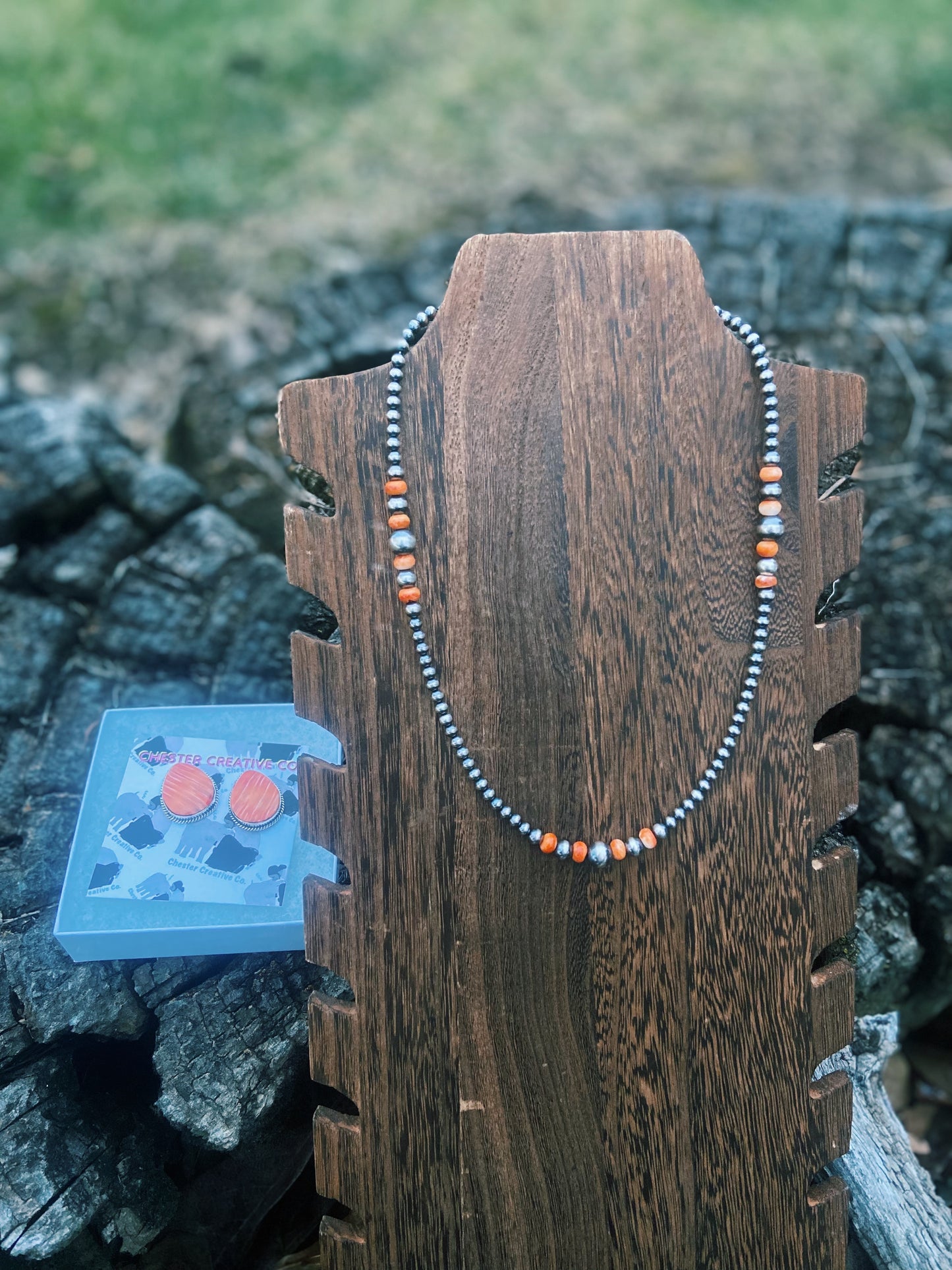 Orange Spiny & Navajo Pearl Necklace