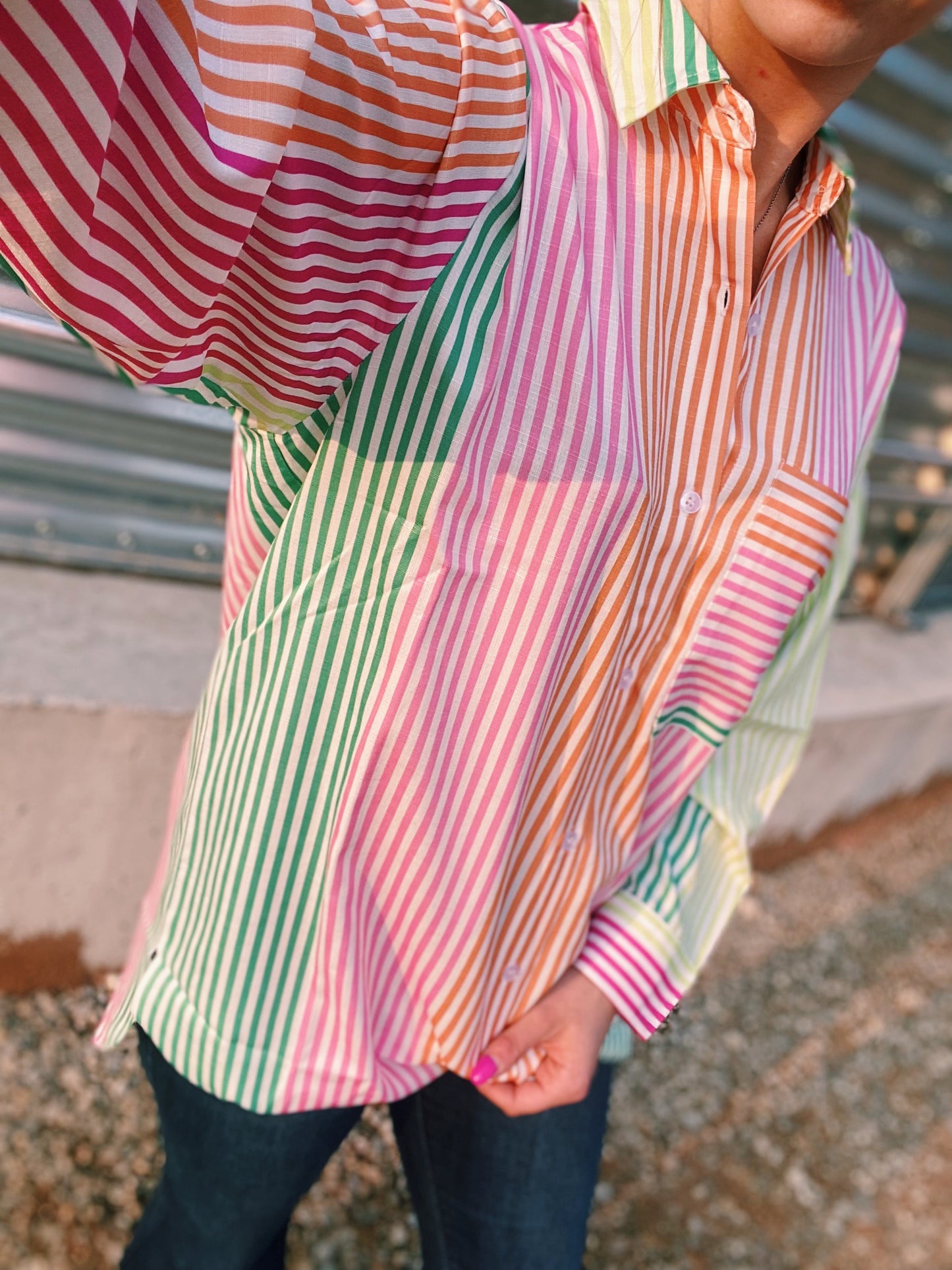 Neon Striped Show Shirt - Green & Lime Green, Light & Hot Pink, & Orange