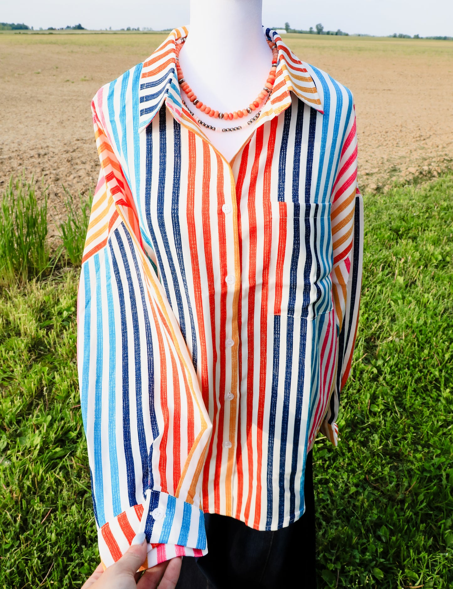 Bright Pin Stripe Show Shirt ( Yellow, Orange, Navy Blue, Light Blue, Pink )