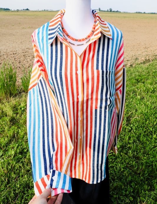 Bright Pin Stripe Show Shirt ( Yellow, Orange, Navy Blue, Light Blue, Pink )