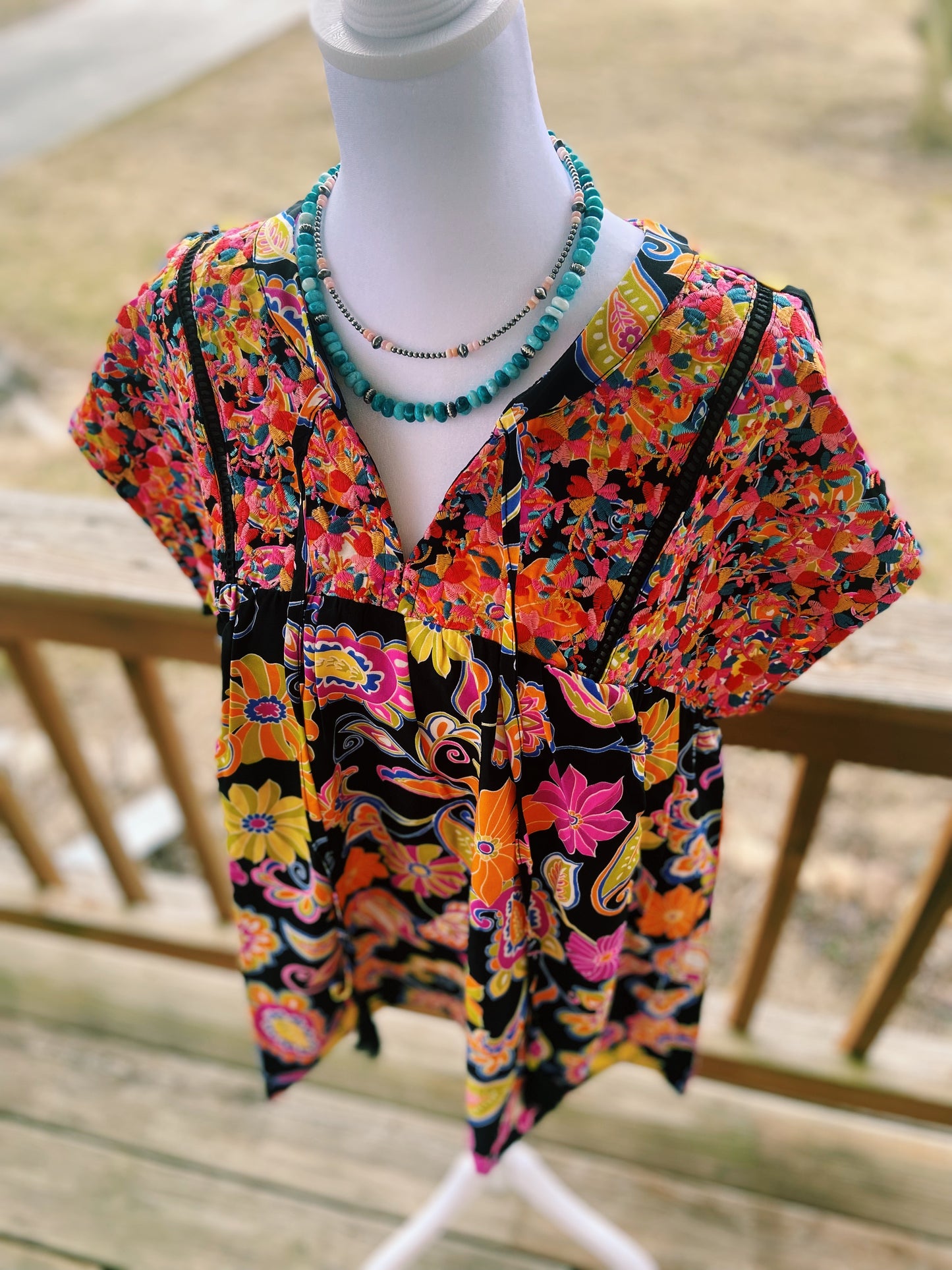 Bright Neon Embroidered Floral Top