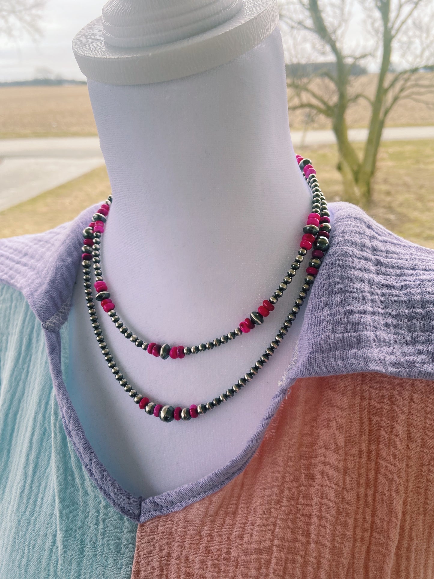 Hot Pink Opal & Navajo Pearl Choker