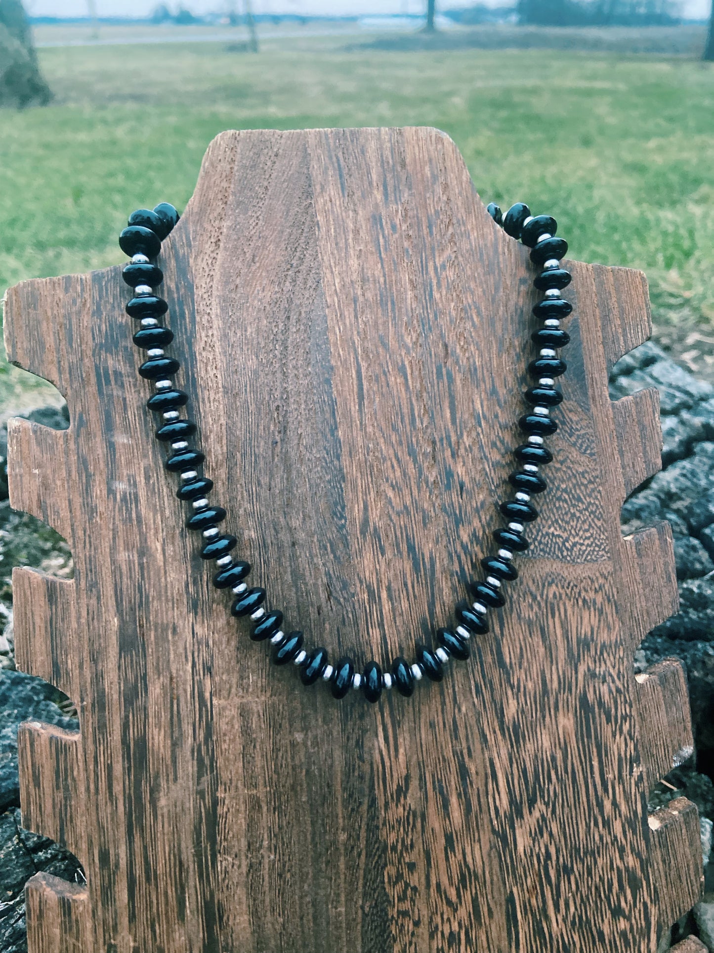 Black Onyx Rondelle & Navajo Pearl Necklace