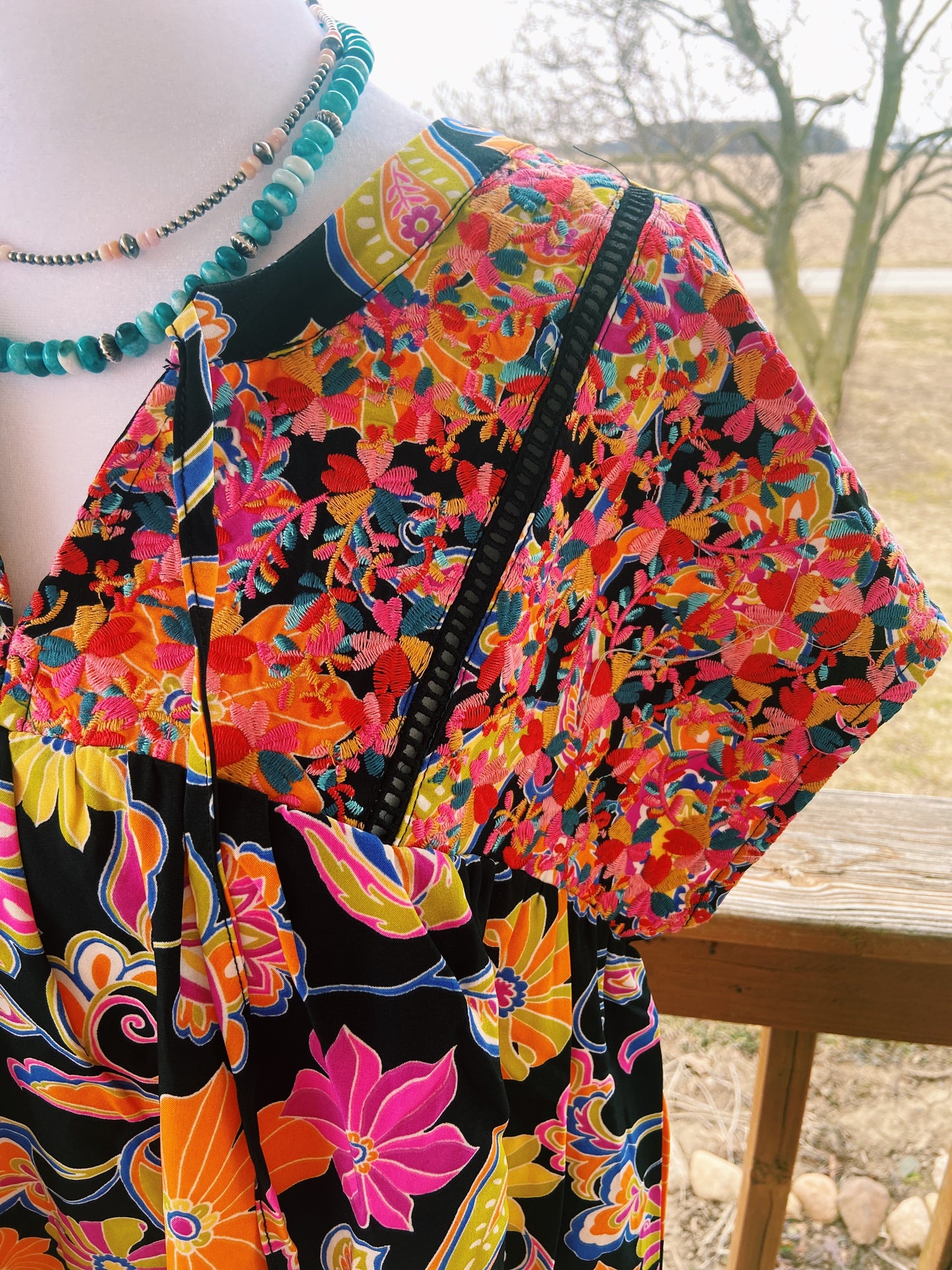 Bright Neon Embroidered Floral Top