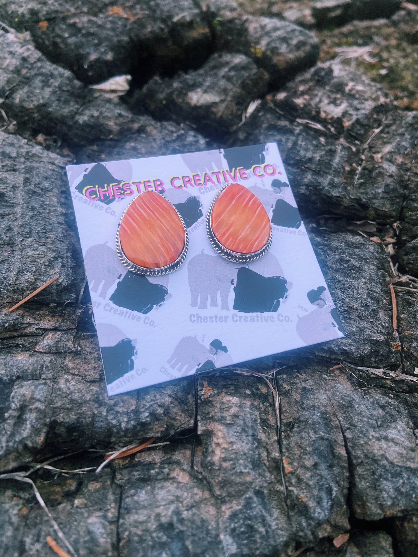 Orange Spiny Large Stud Earrings