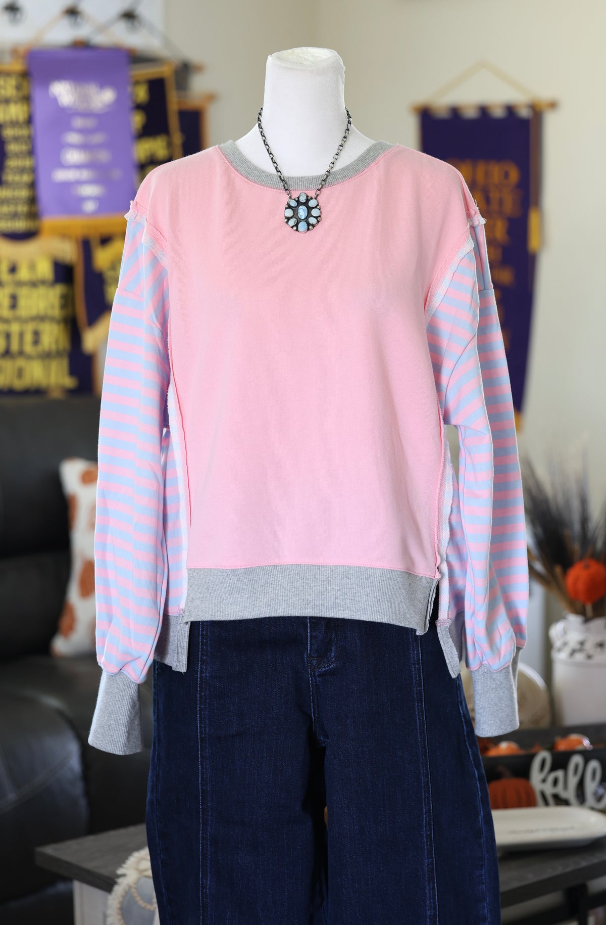 Baby Pink & Light Blue Stripe Long Sleeve Top