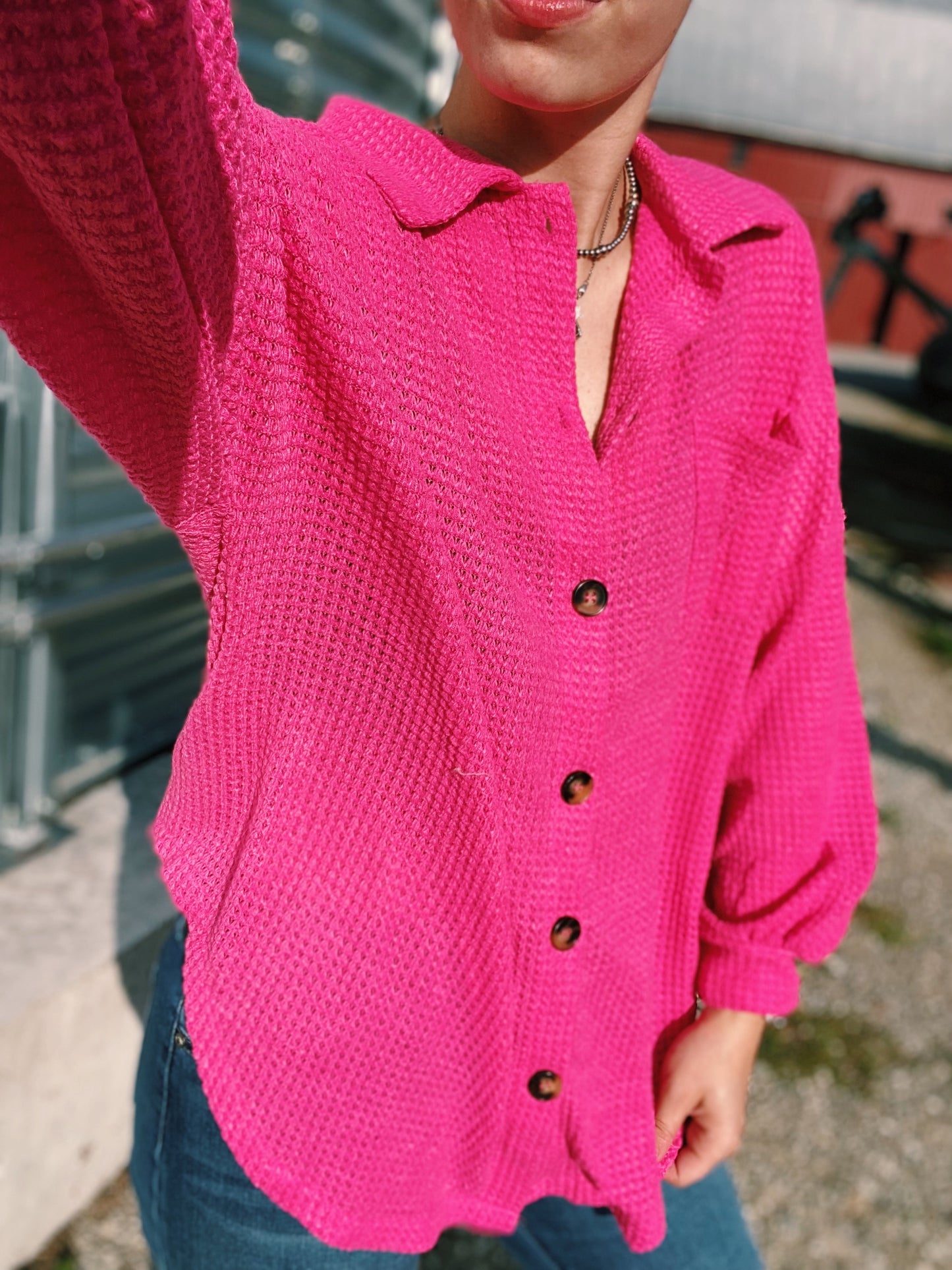 Pink Waffle Knit Top/Pullover