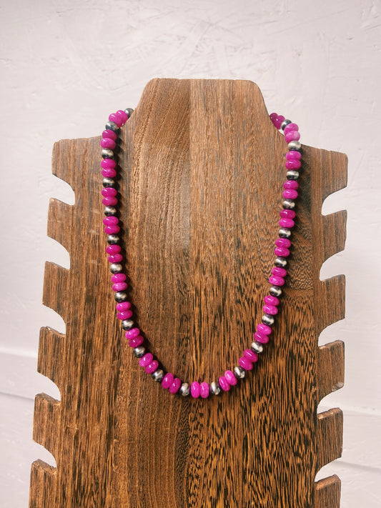 Hot Pink Quartz & Navajo Pearl Necklace