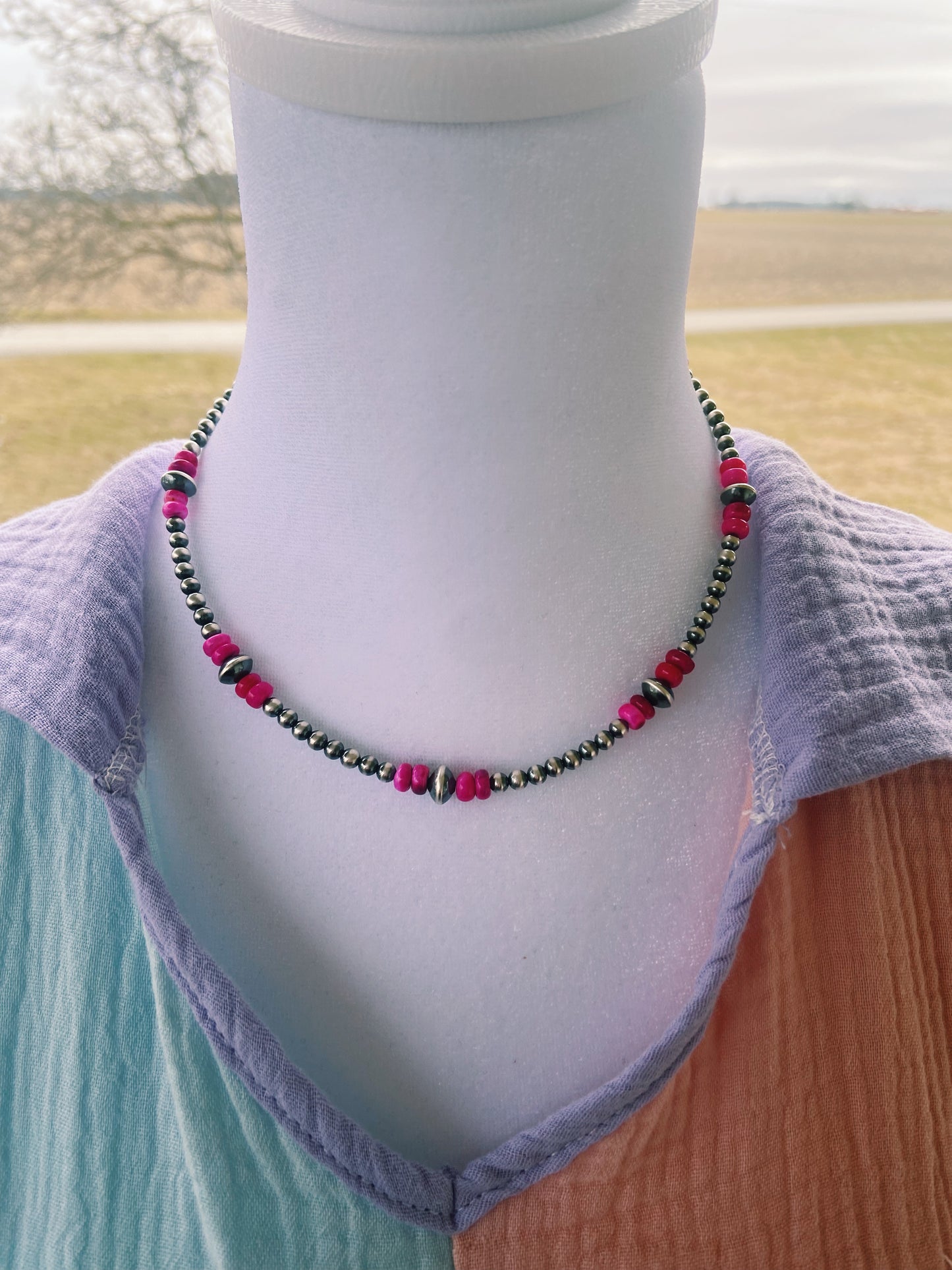 Hot Pink Opal & Navajo Pearl Choker