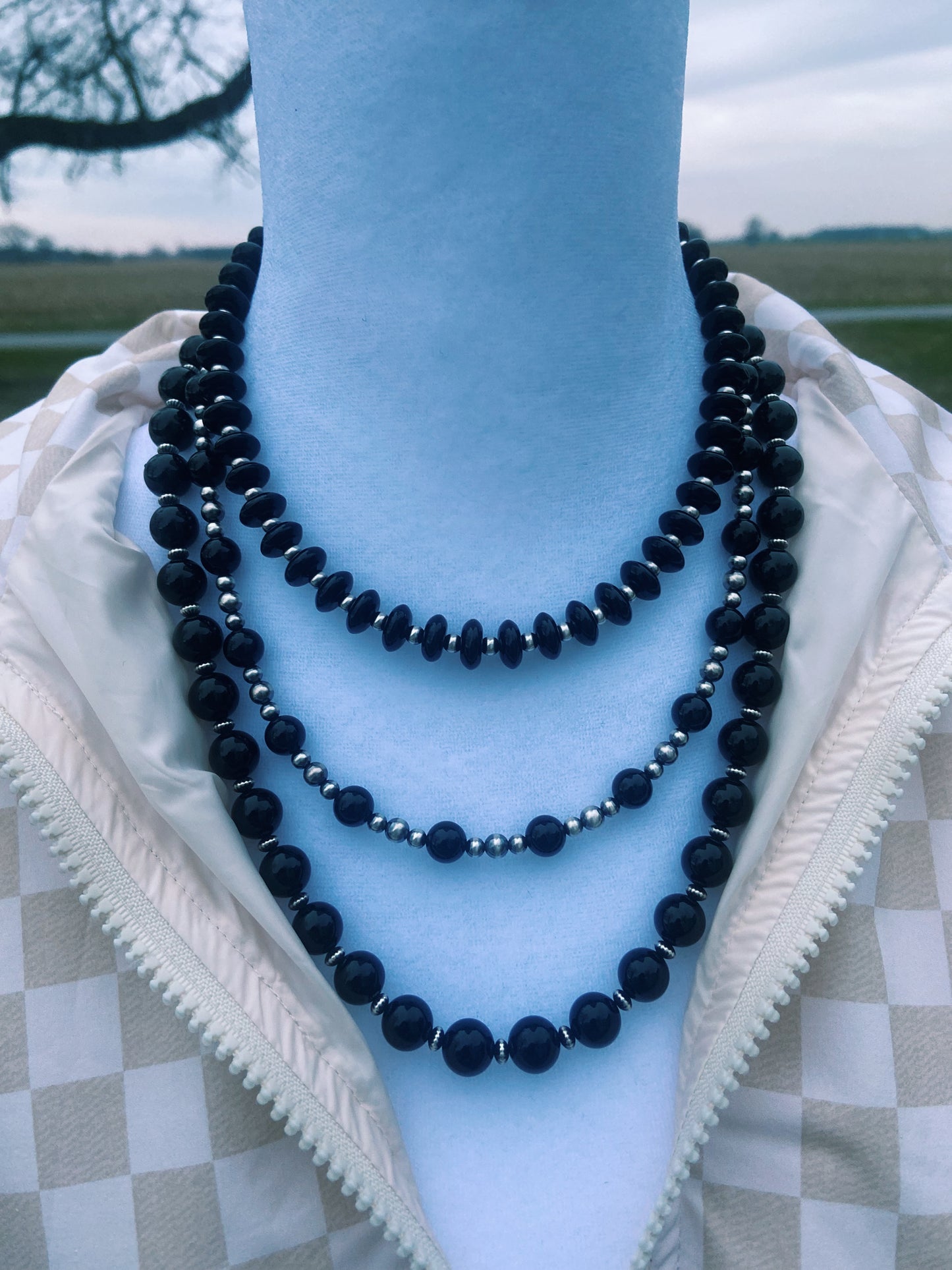 Black Onyx Rondelle & Navajo Pearl Necklace