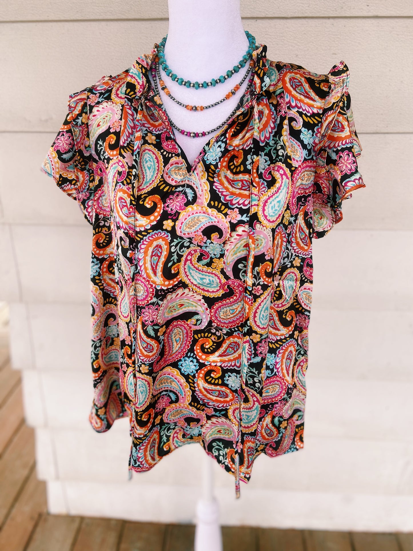 Colorful Paisley Ruffled Sleeved Top