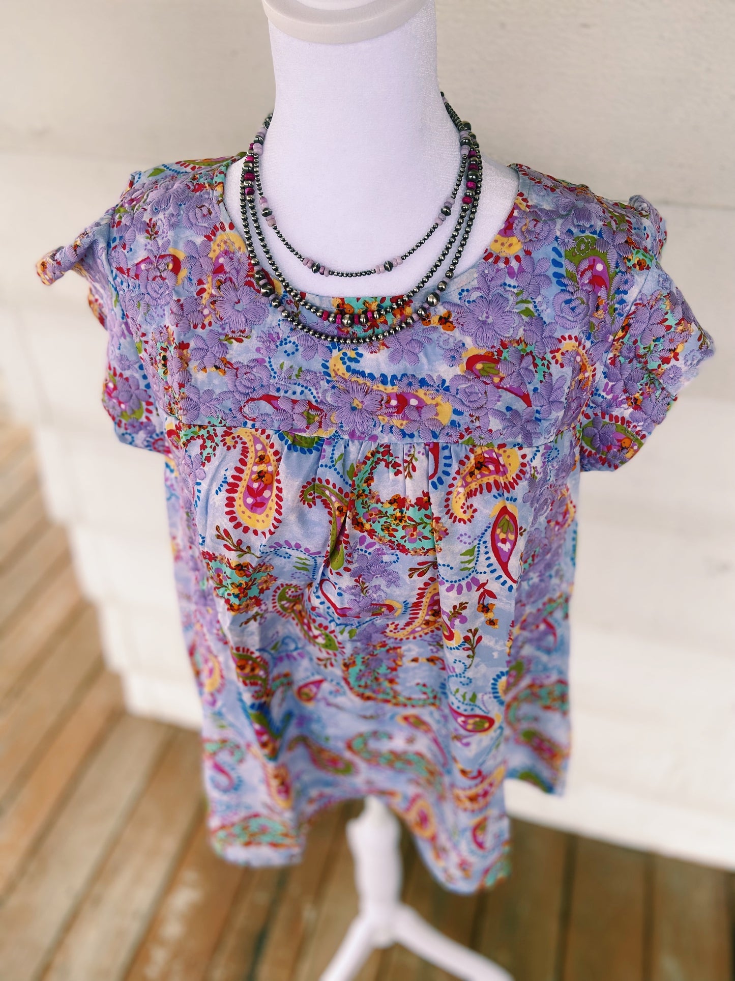 Embroidered Purple Floral + Paisley Ruffled Sleeved Top