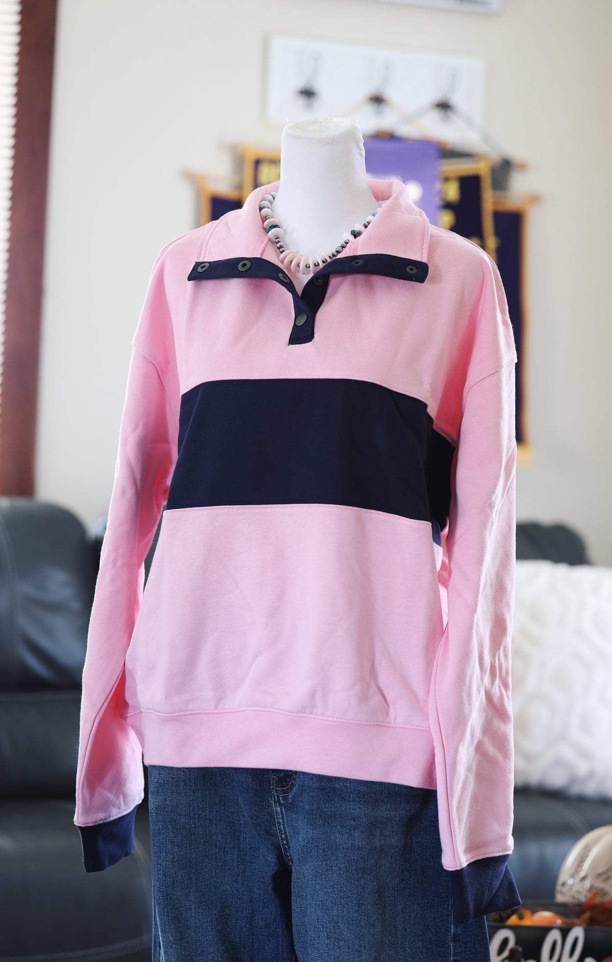 Baby Pink & Navy Colorblock Pullover