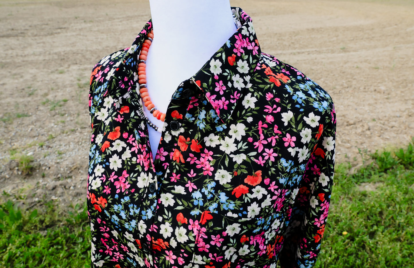 Black Floral Show Shirt ( Pink, Blue, Green, Orange )