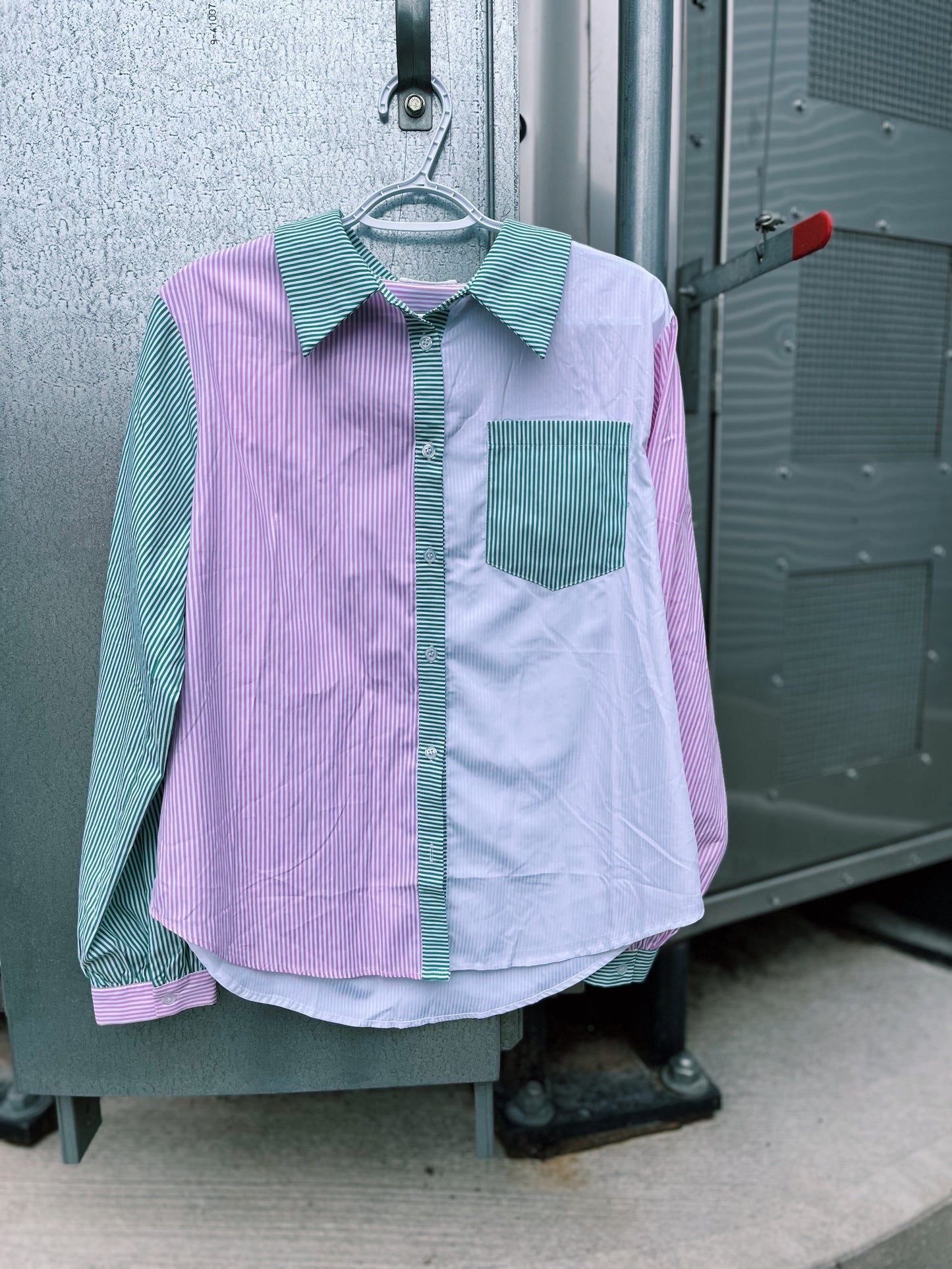 Multi Color Block Pastel Striped Stock Show Shirt - Green/White/Pink