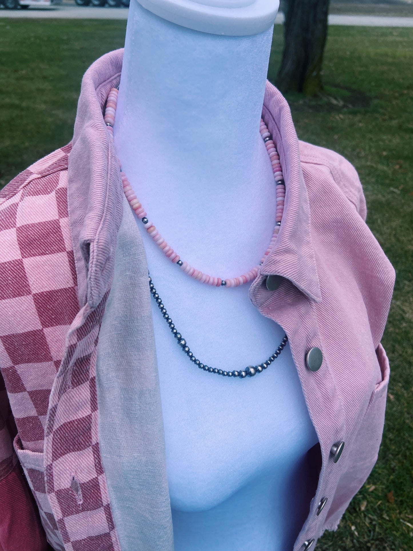 Pink Checkered Distressed Hem Jacket