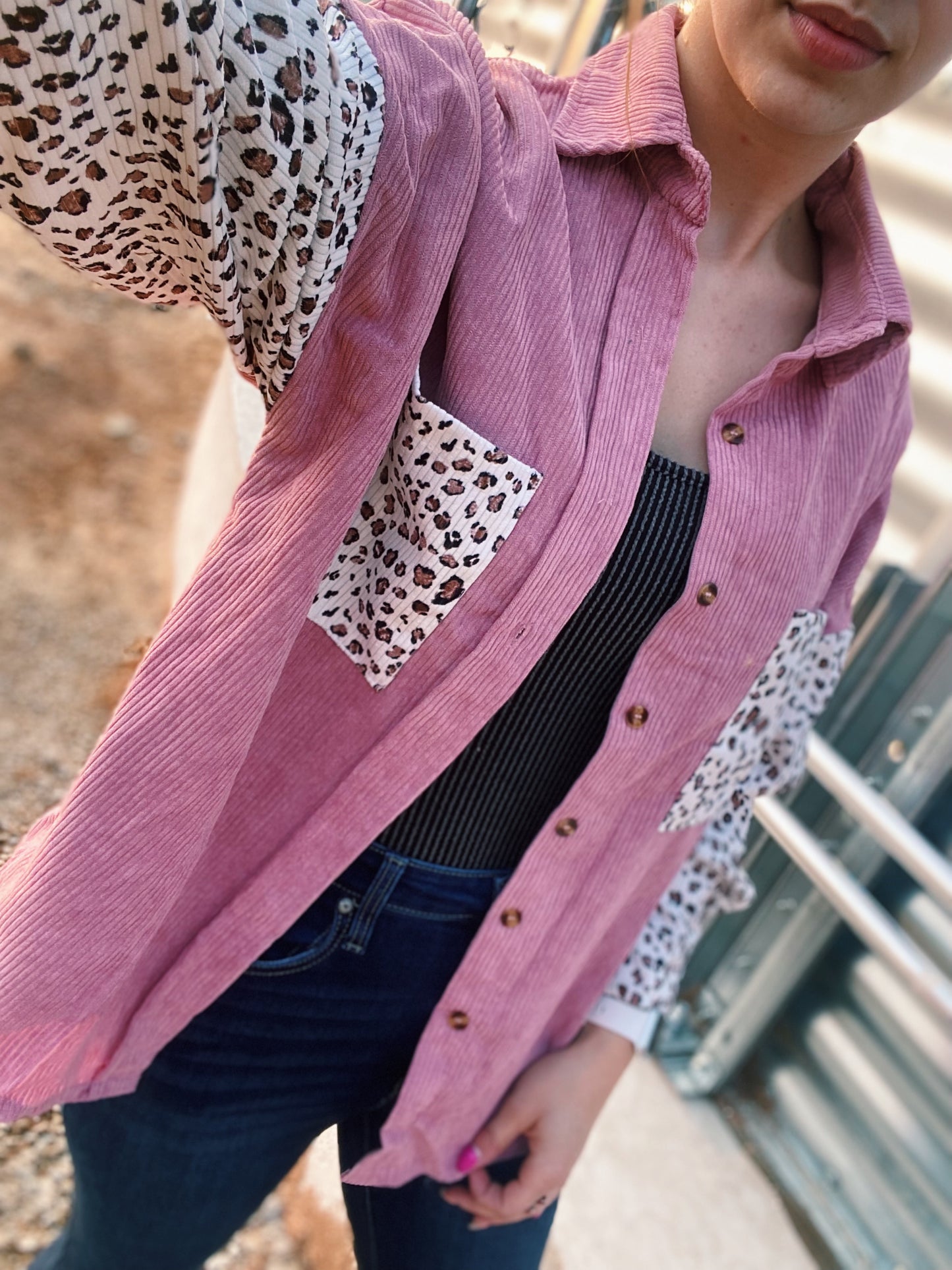 Mauve Pink & Cheetah Print Lightweight Jacket