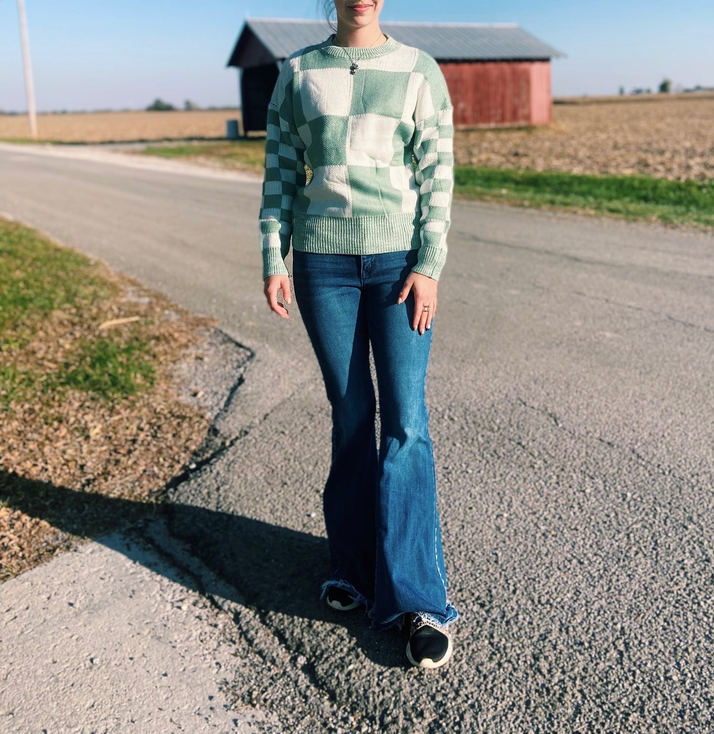 Checkerboard Mint Green Sweater