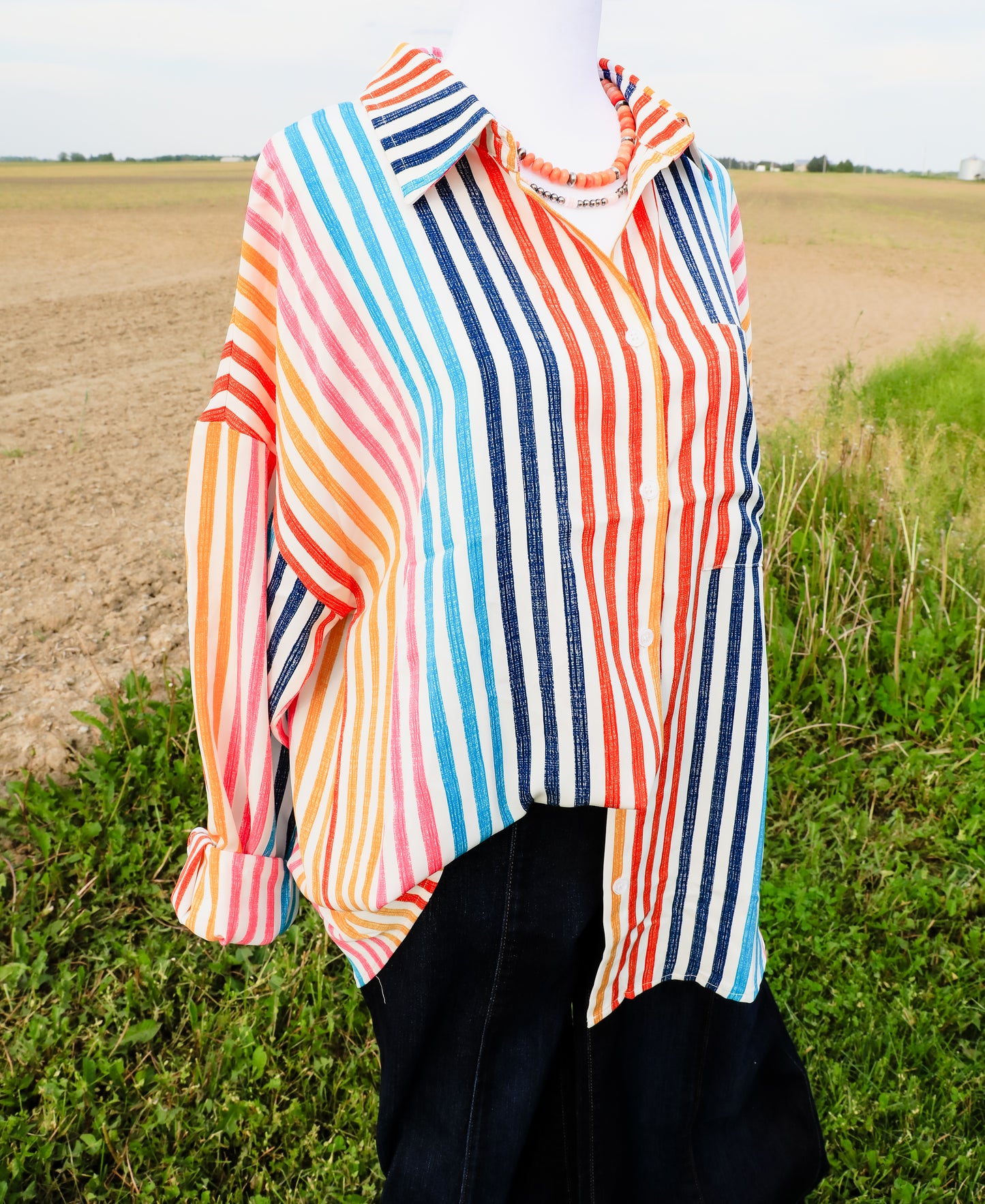 Bright Pin Stripe Show Shirt ( Yellow, Orange, Navy Blue, Light Blue, Pink )